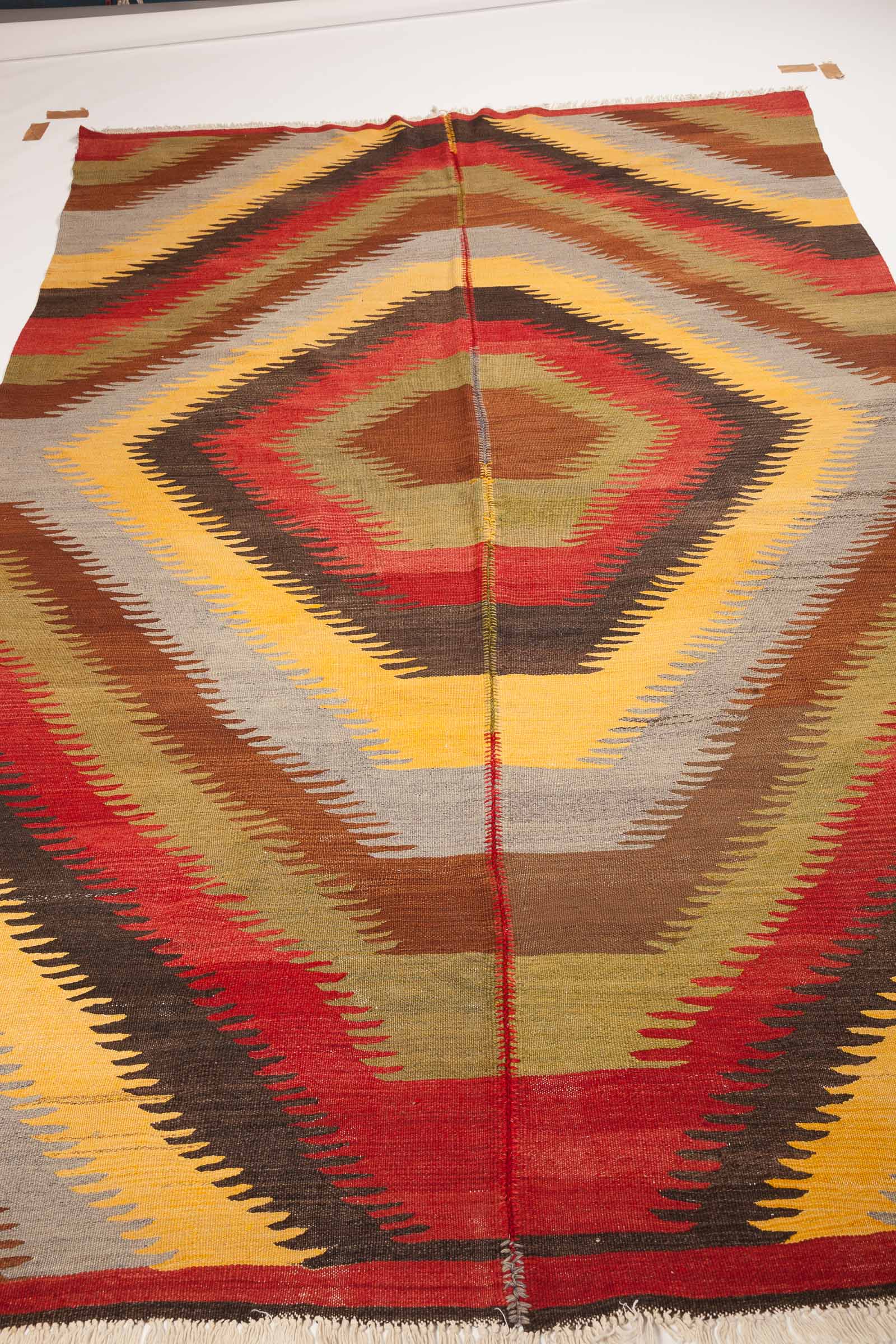 Vintage Kilim Teppich Wolle Mehrfarbig