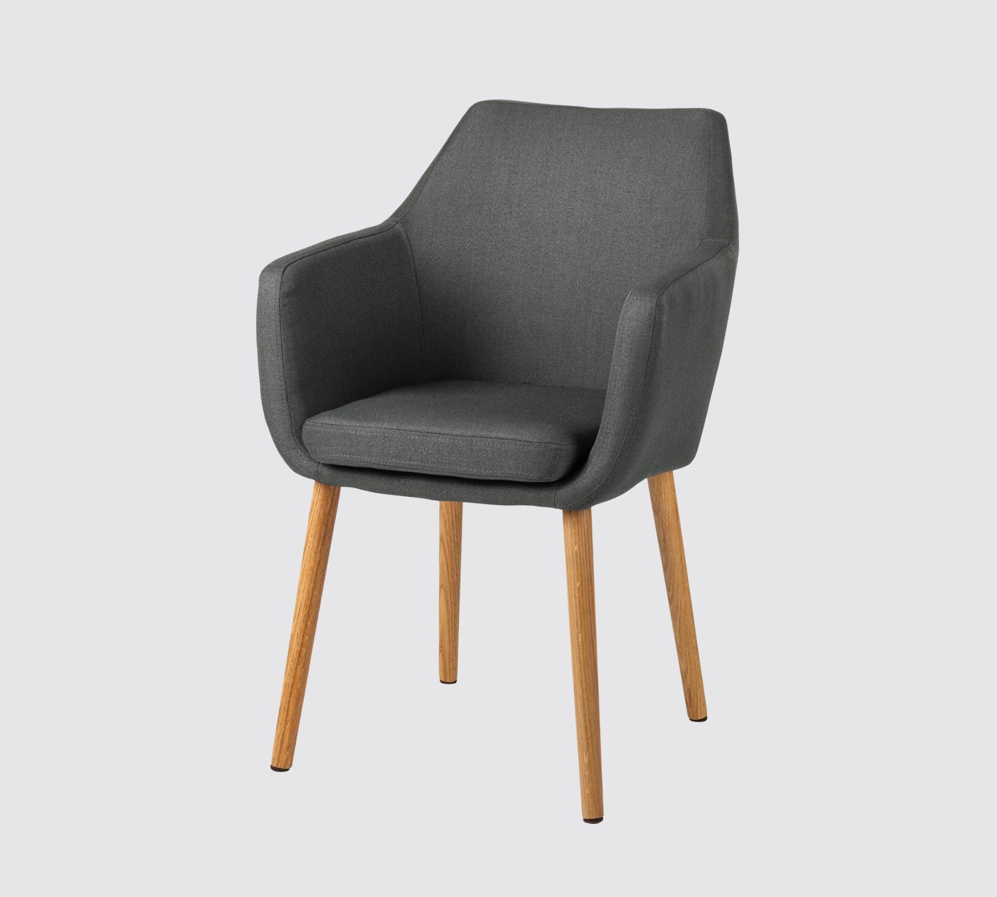 Armchair Oak Solid Wood from Upholstery Fabric Grey