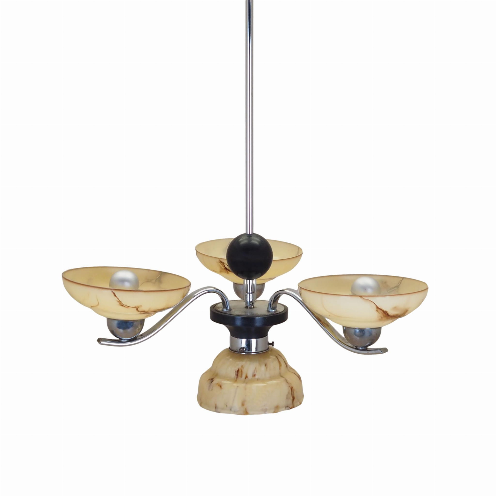 Lampadario vintage in vetro e metallo giallo, anni '70