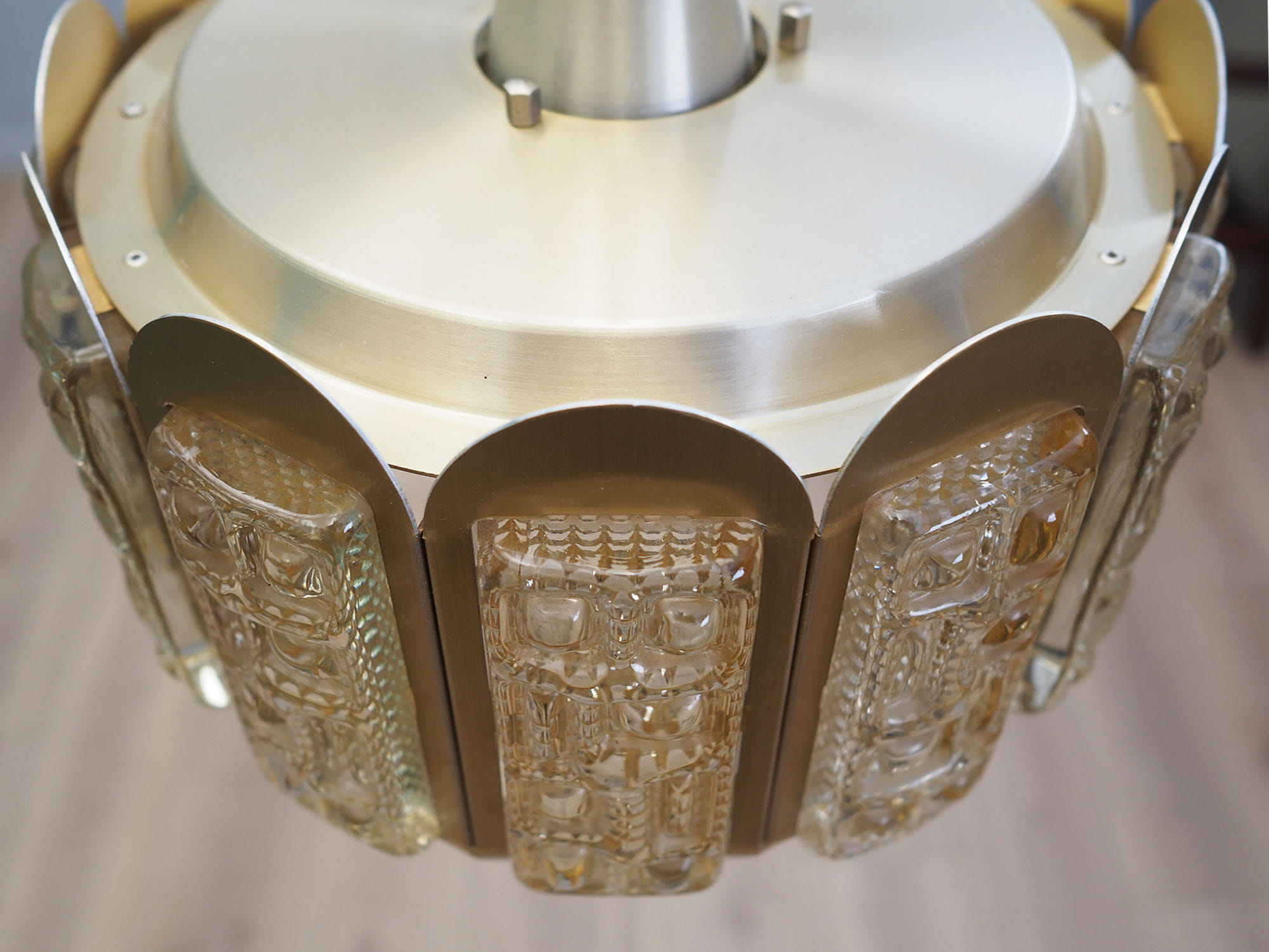 Vintage Pendant Lamp Glass Metal Gold 1960s
