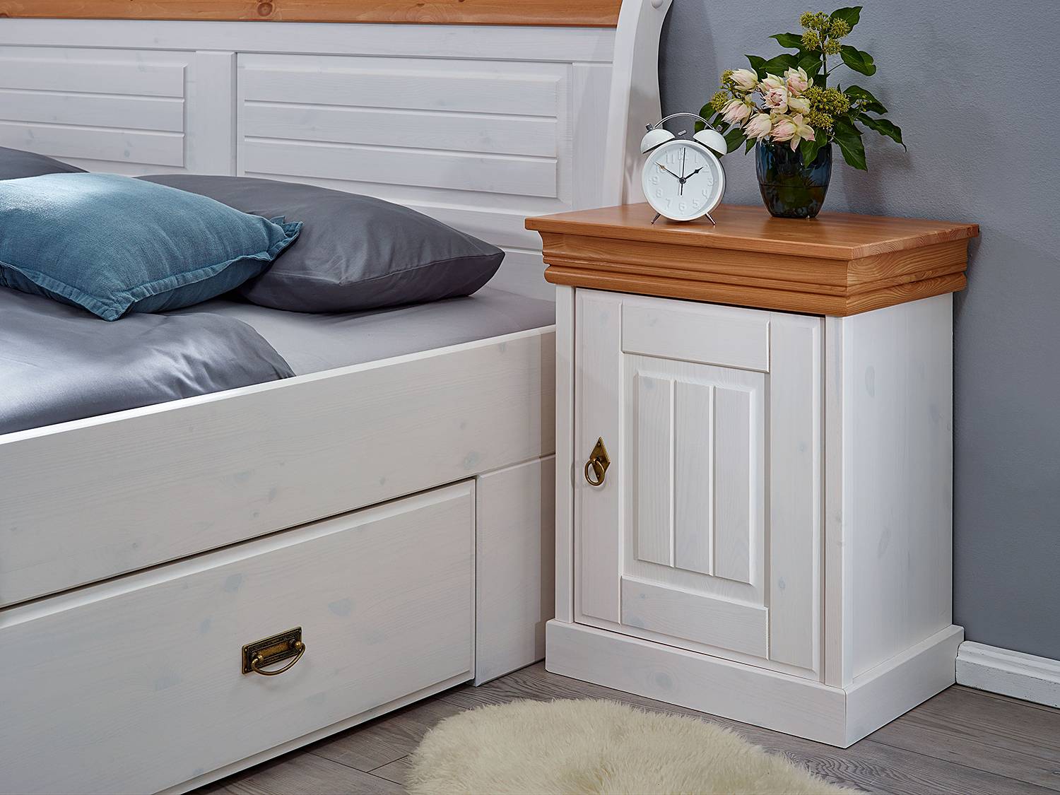 Nightstand Noret Pine Solid White Honey