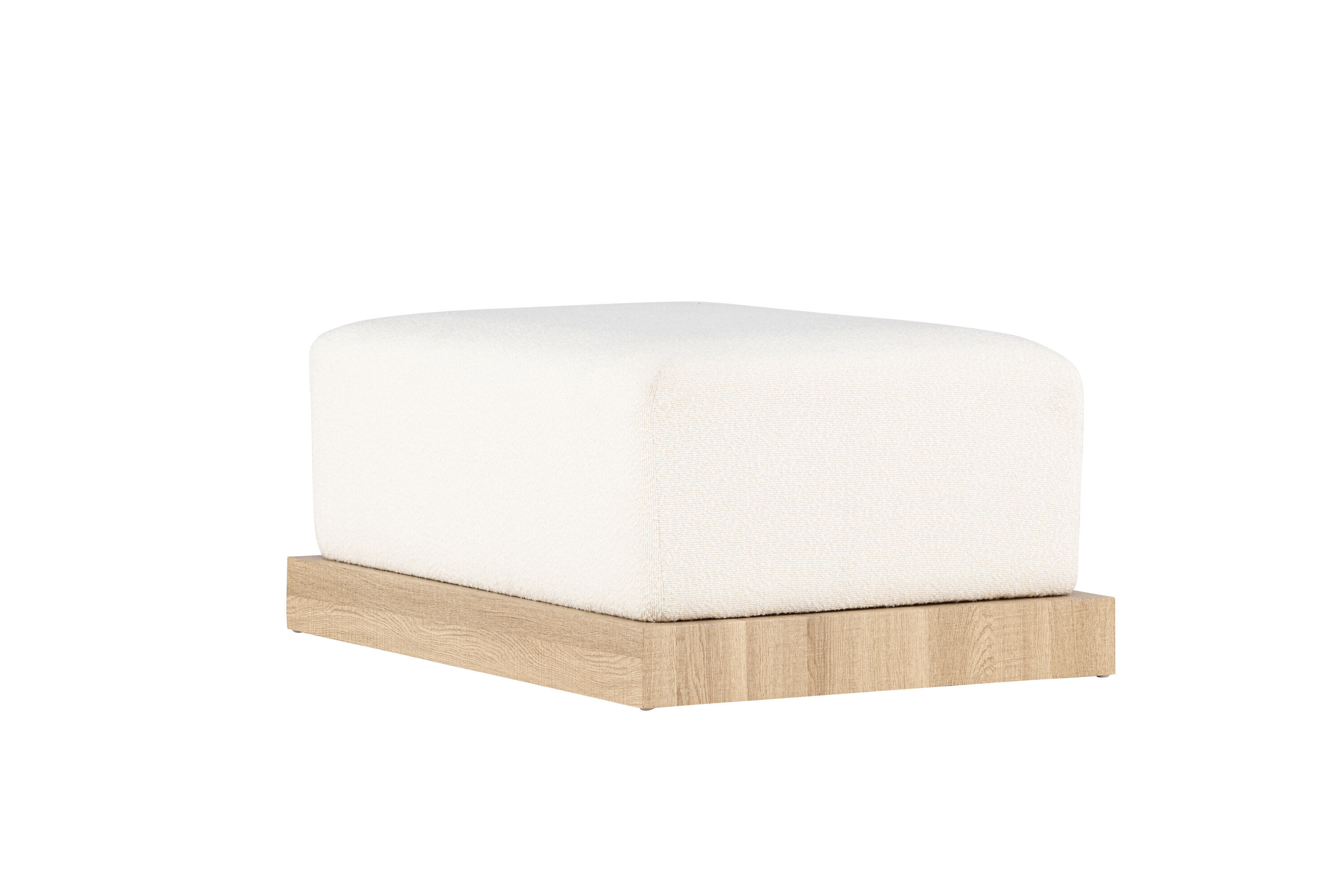 Ivy Ottoman Holzoptik Bouclé Weiß