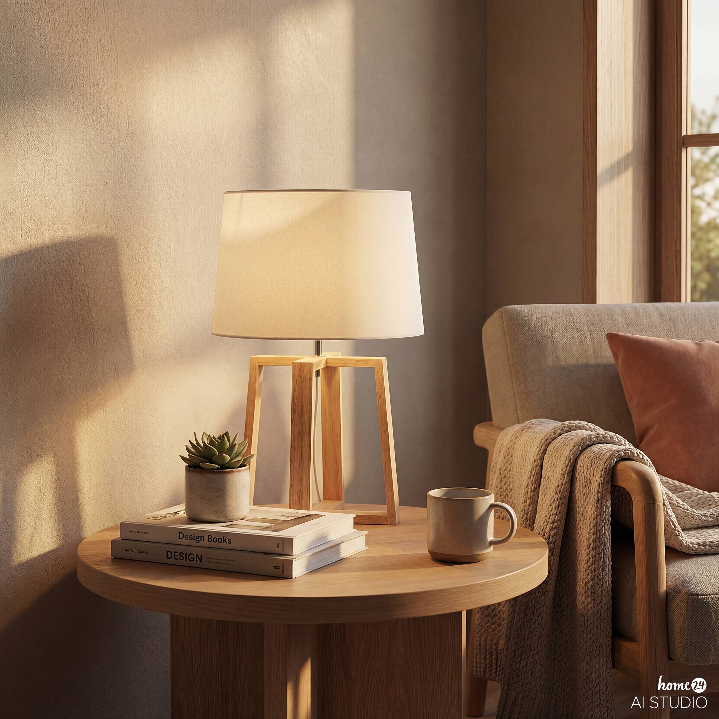 Table lamp Noral 1-light linen solid pine
