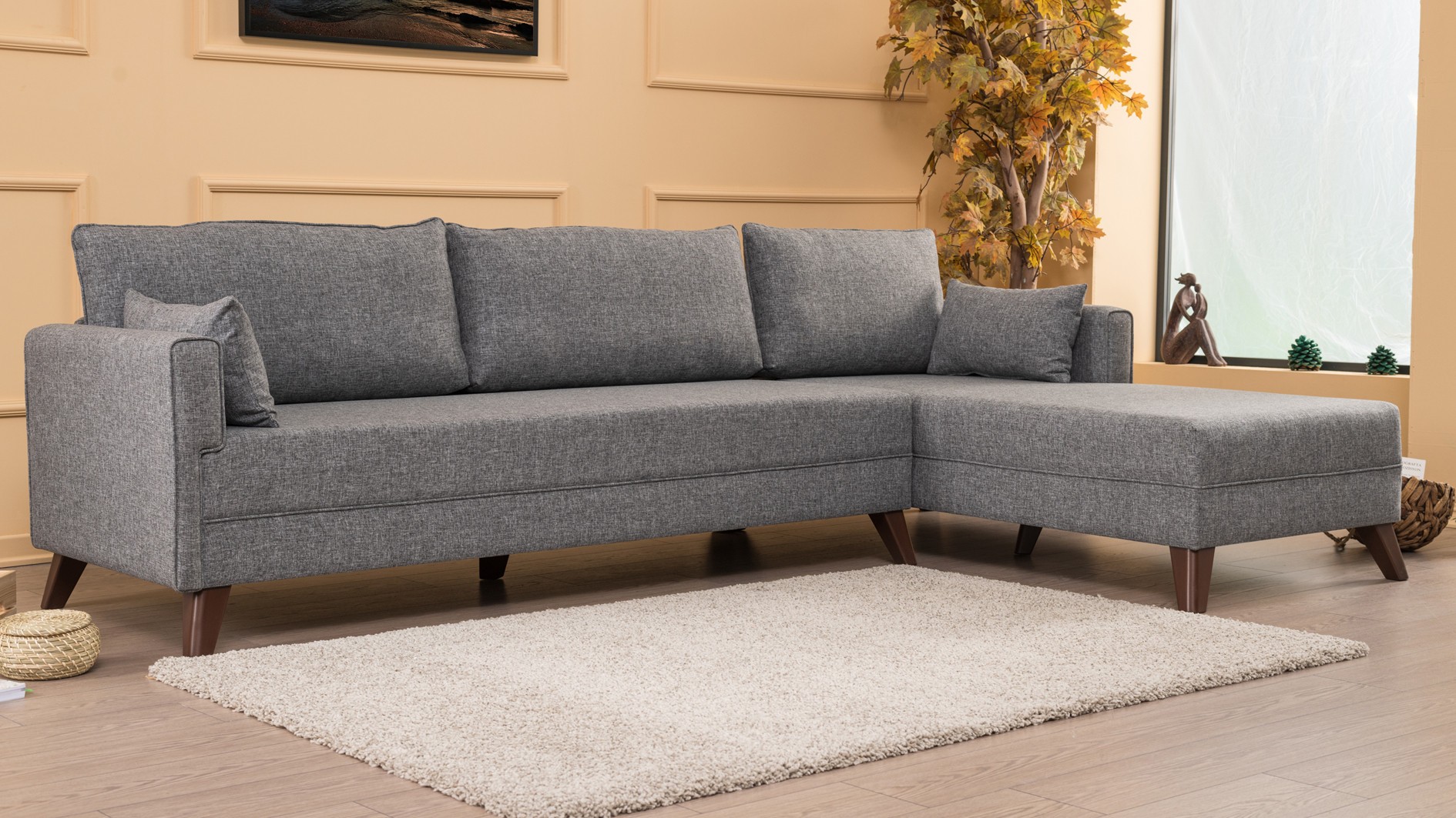 Sofa Récamiere Rechts Textil Grau