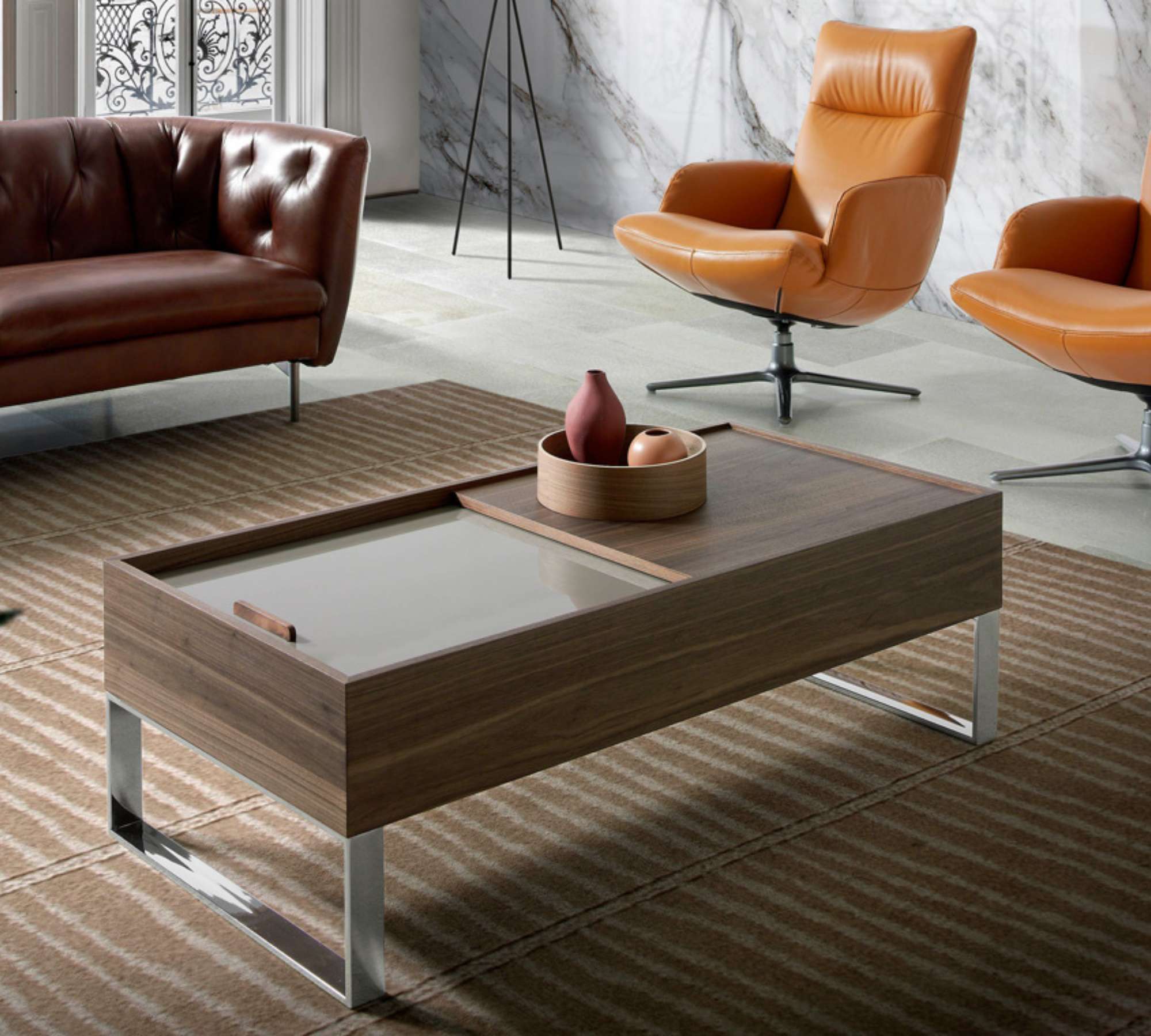 Couchtisch Walnussholz Metall Braun