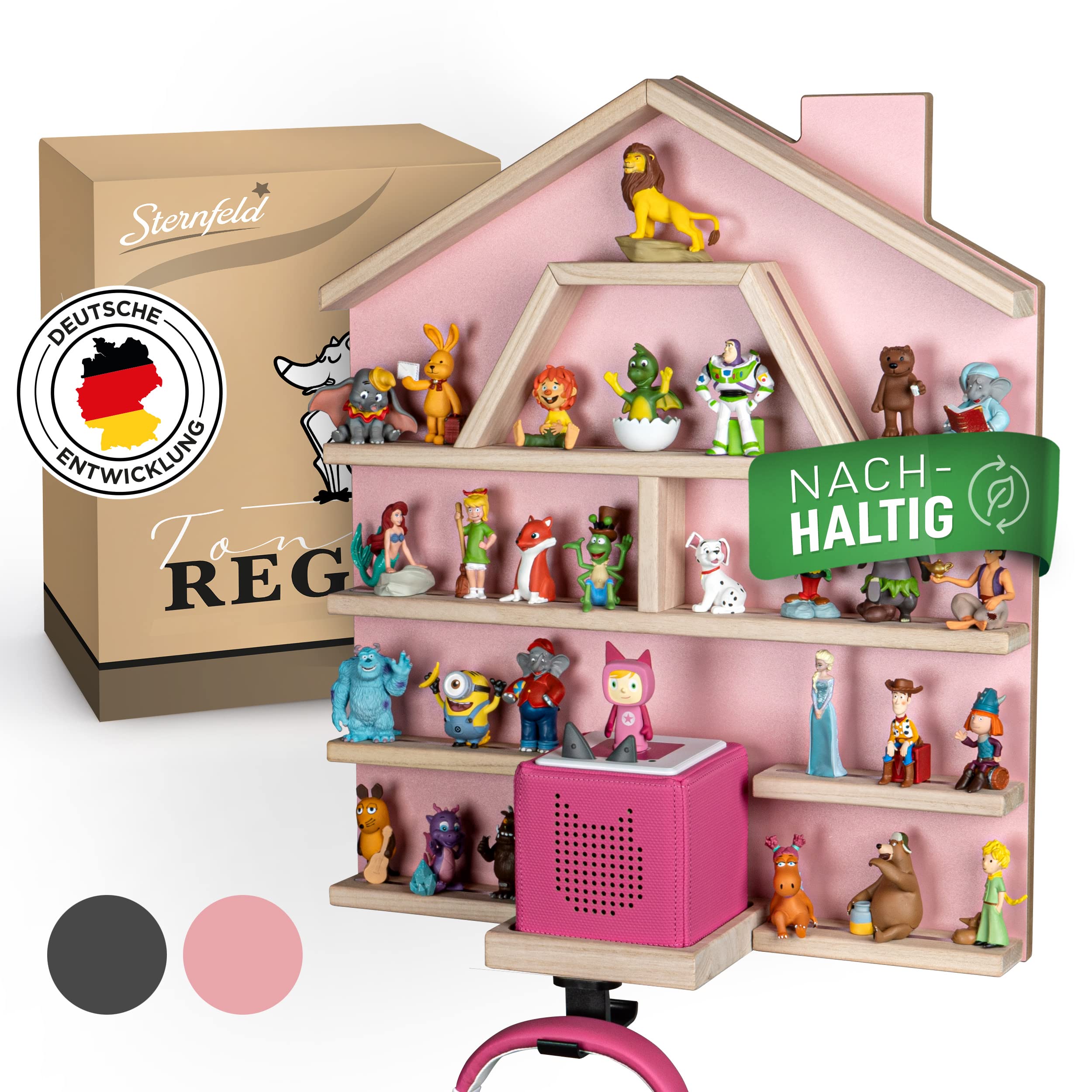 Magnetisches Tonie Regal für Toniebox Holz Metall Rosa