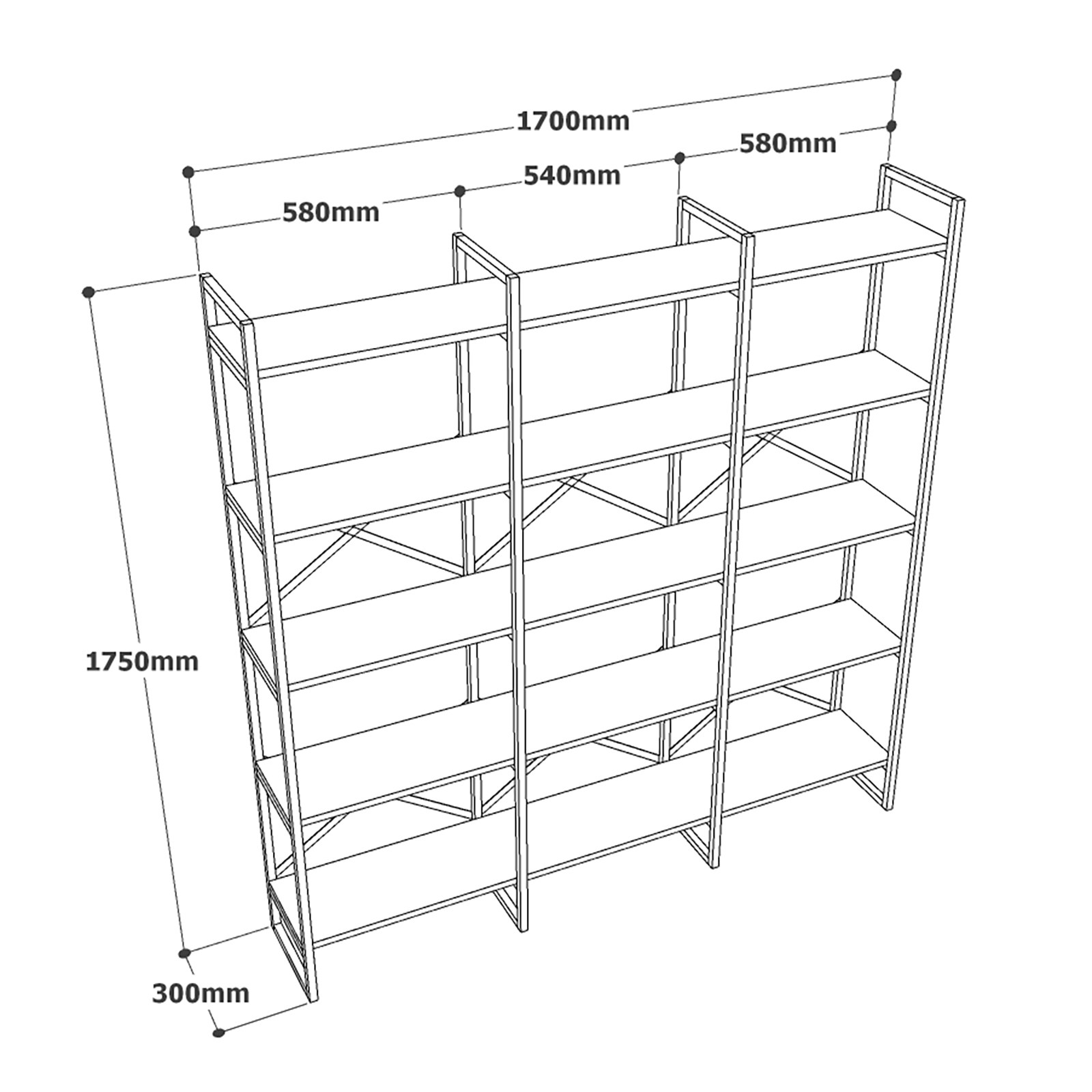 Cross Bücherregal Weiß Gold 170cm