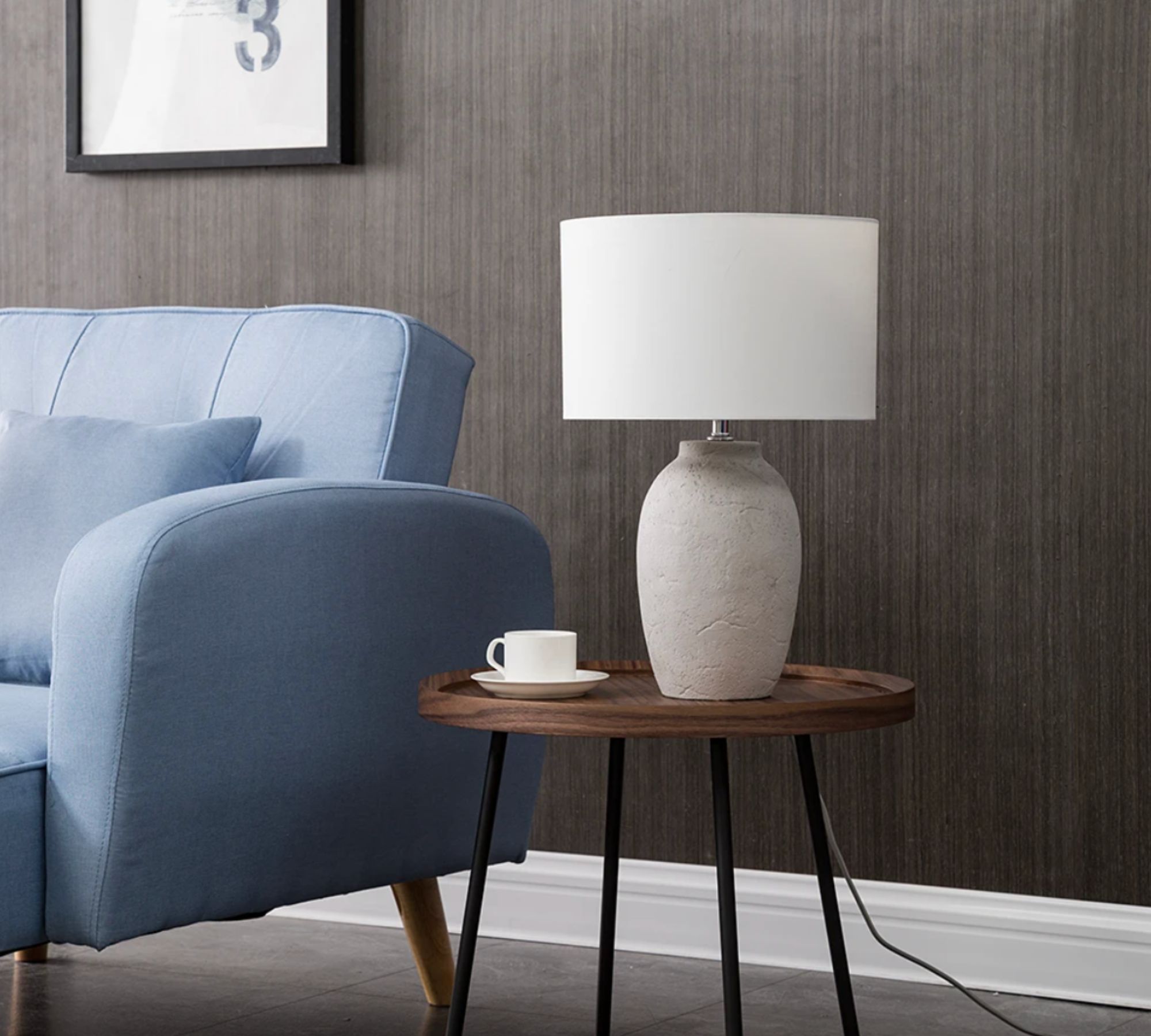 Table lamp Lanta linen fabric / concrete 1-light