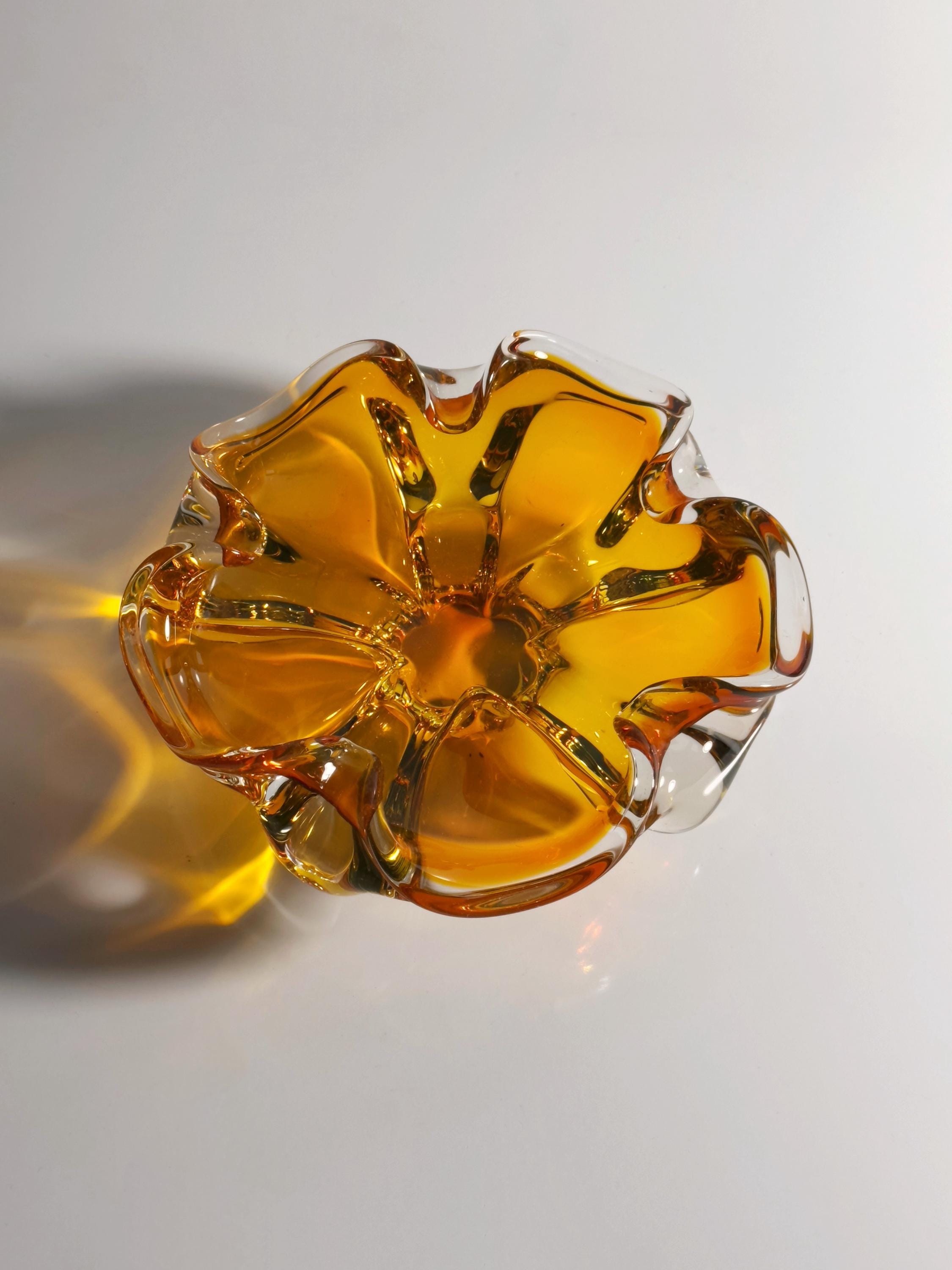 Vintage Schale Muranoglas Bernstein-Orange 70er Jahre