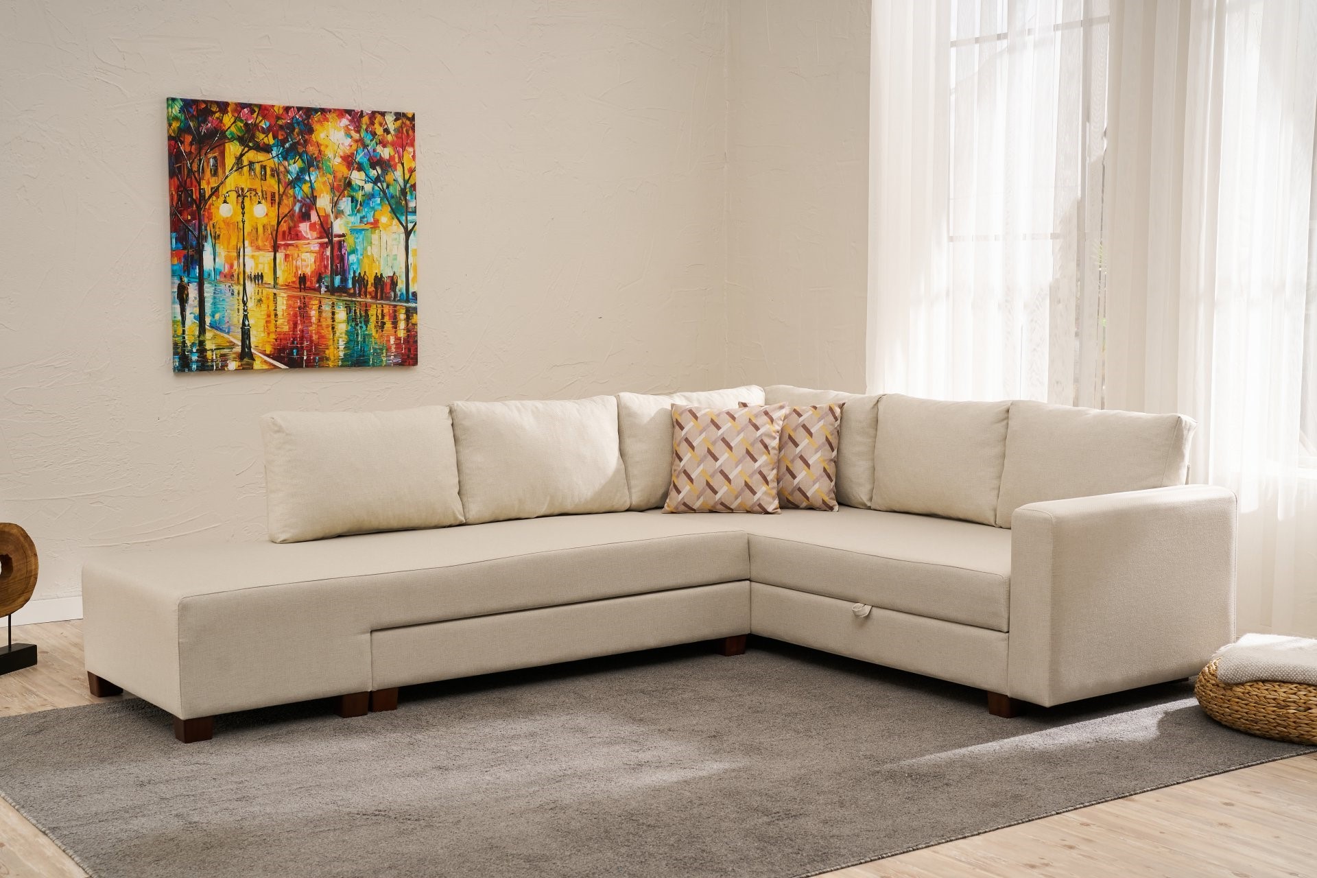 Aly  Schlafsofa Récamiere Links Baumwolle Creme