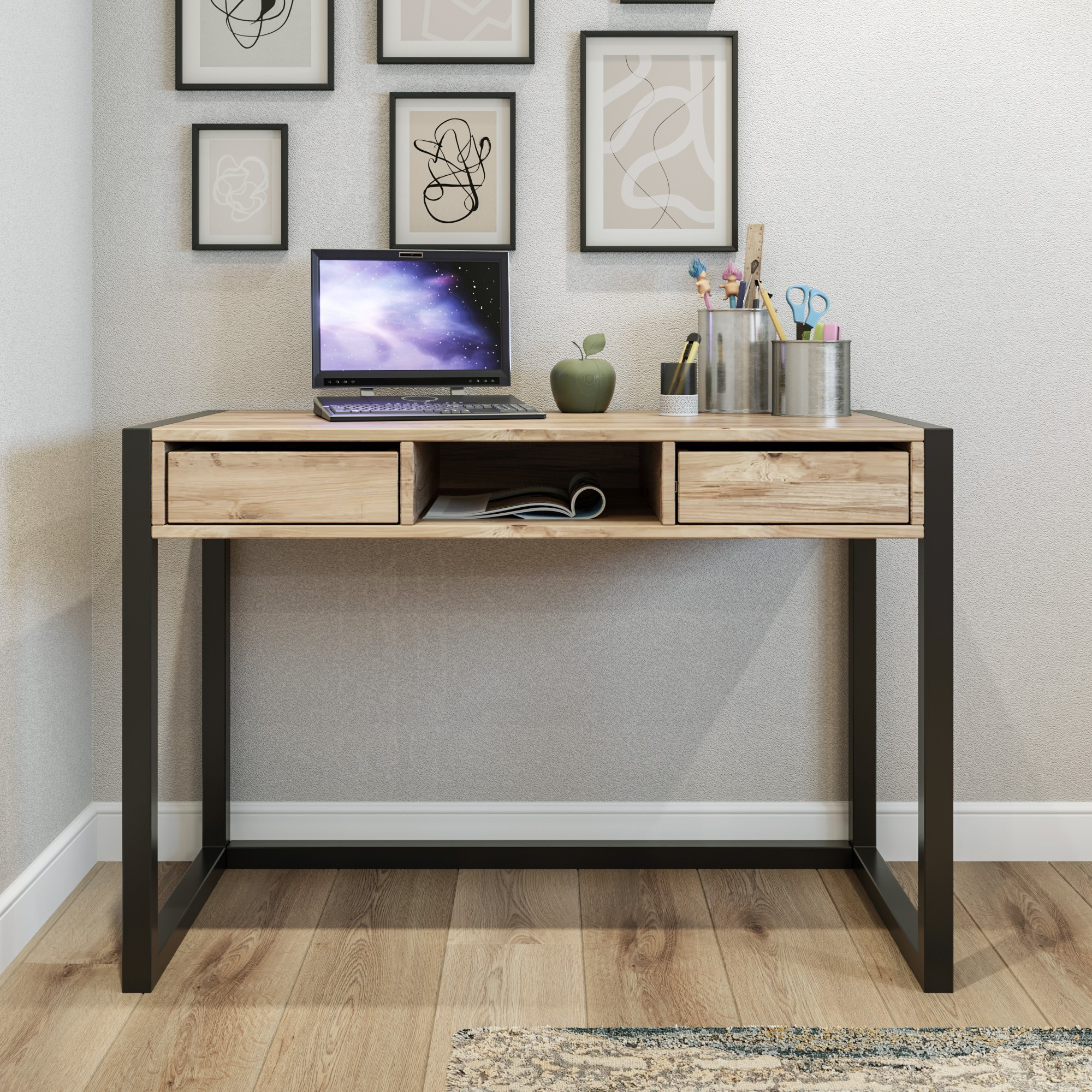 Ogene Schreibtisch Holzfurnier Schwarz