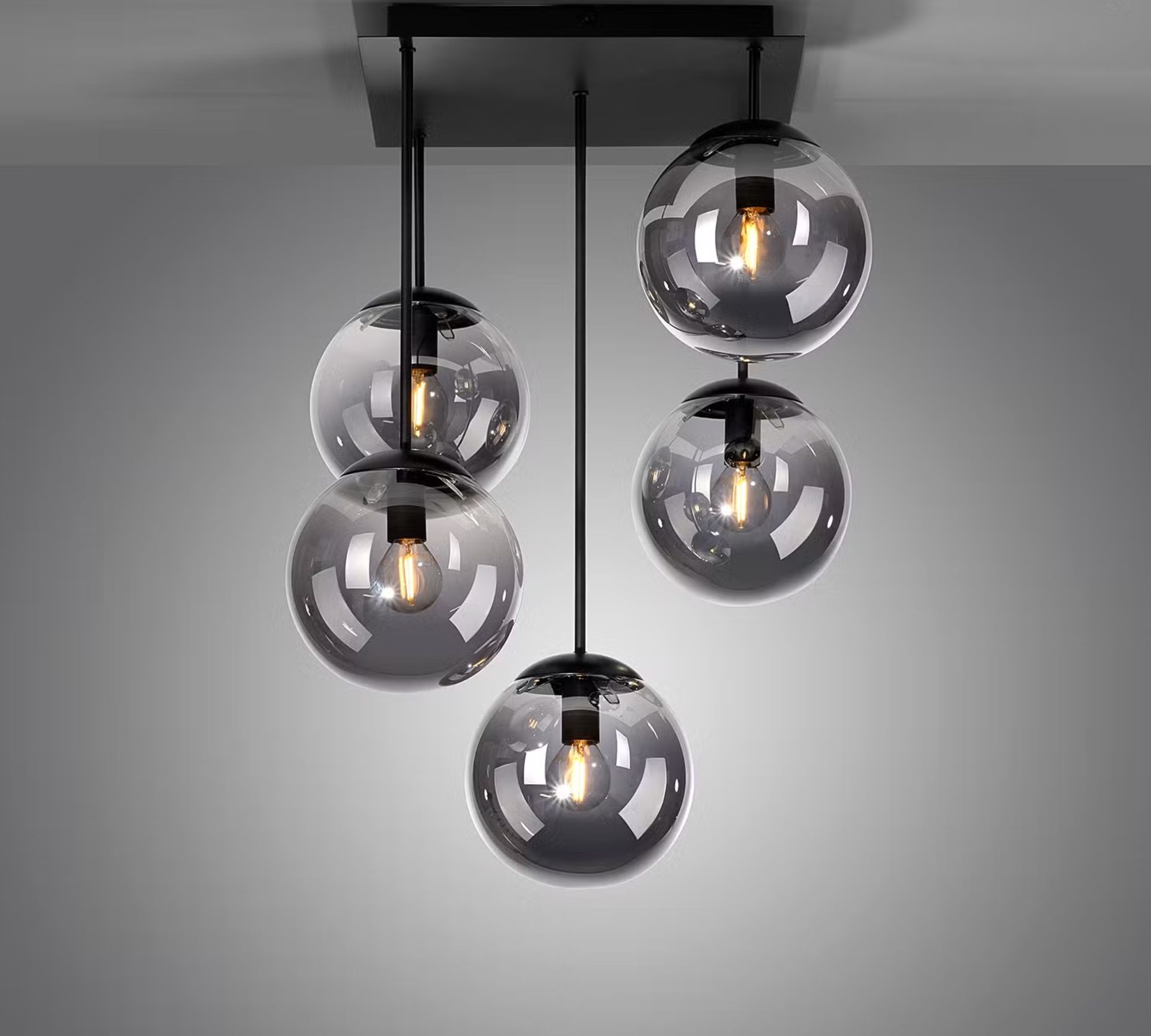 Ceiling light 5-flame glass black