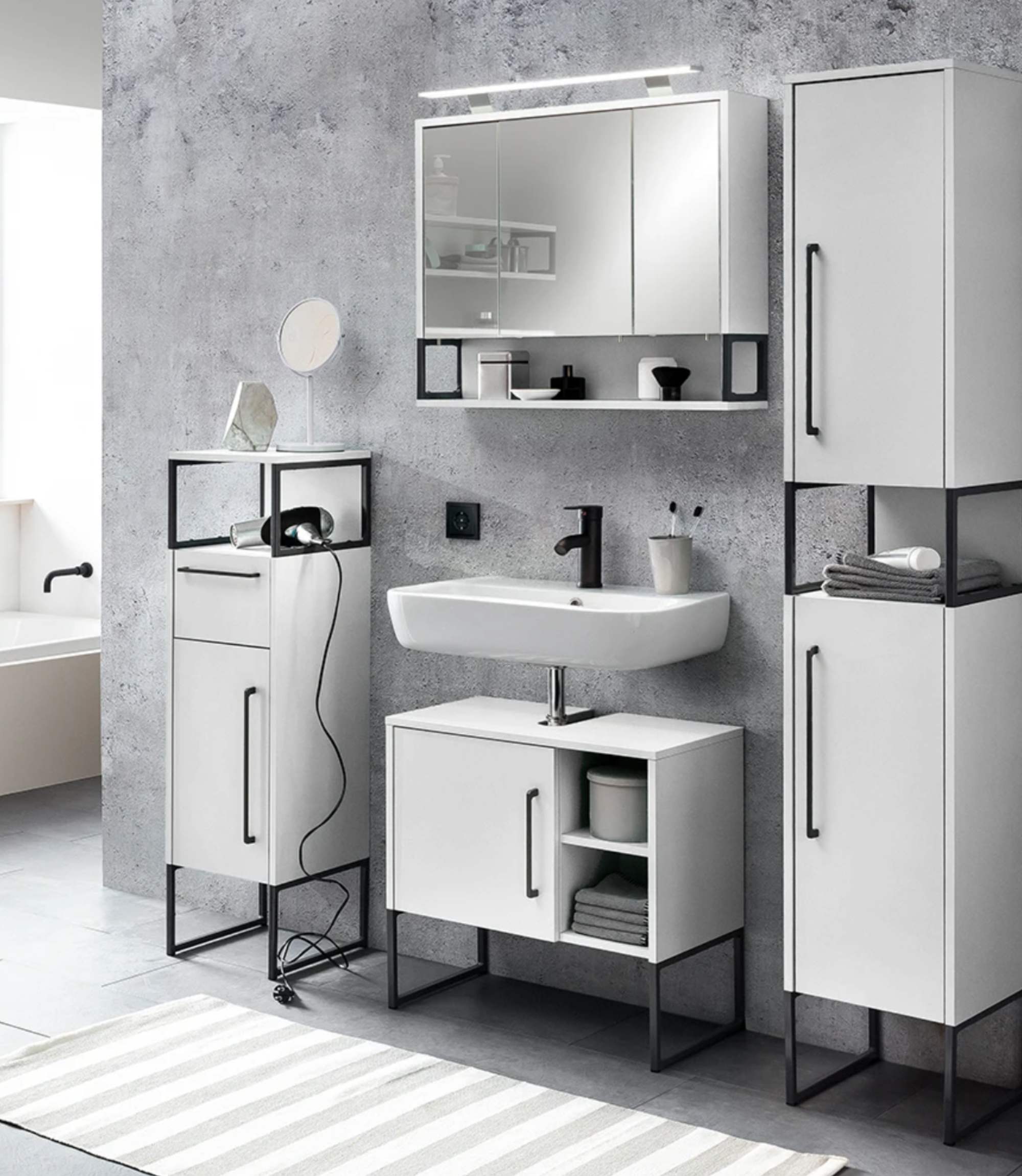 Badschrank Holz Weiß Anthrazit