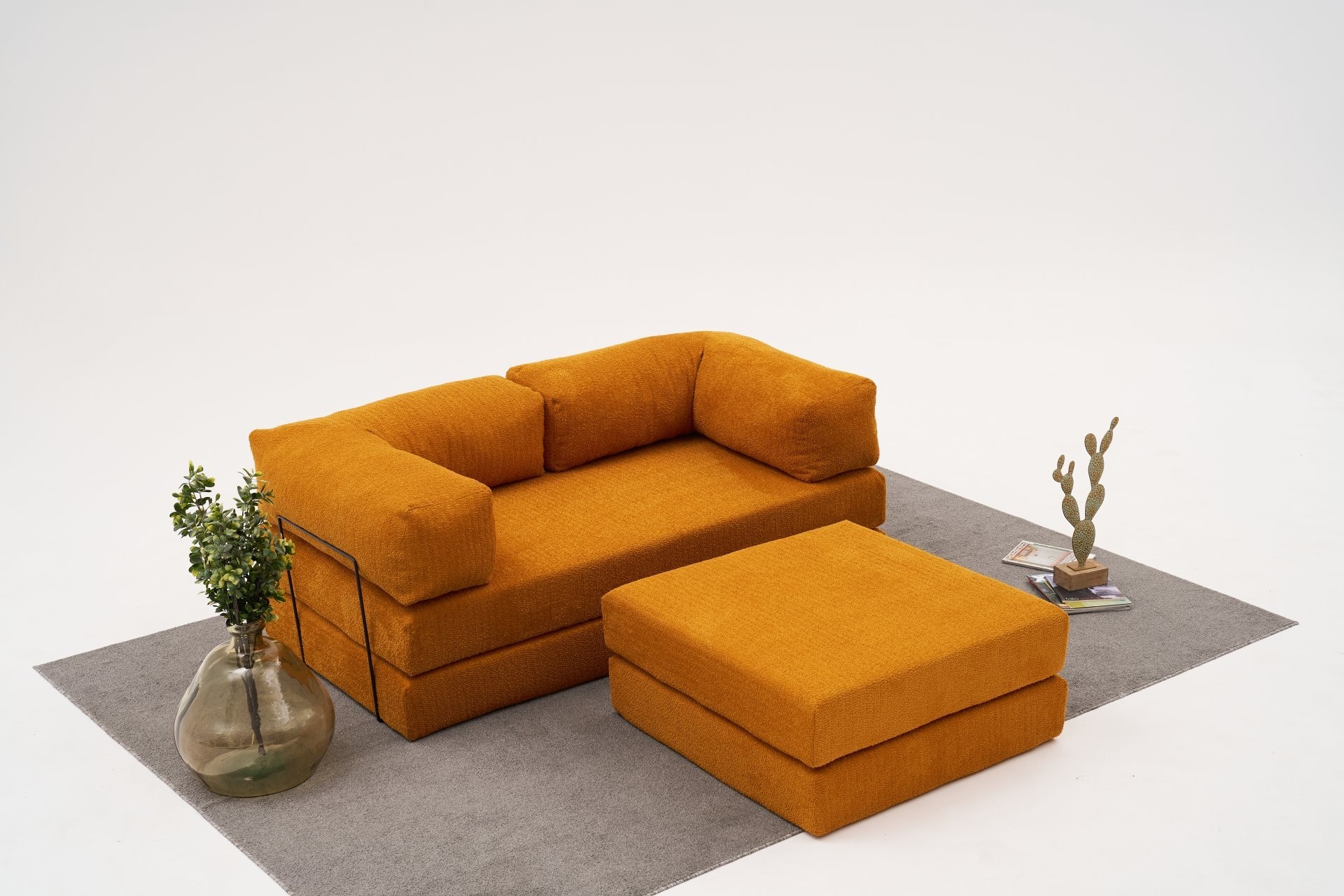 Comfort Schlafsofa 2-Sitzer mit Hocker Orange