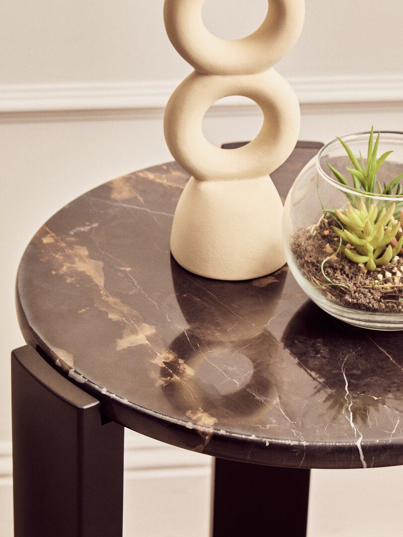 Palermo Runder Beistelltisch Marmor Holz Schwarz
