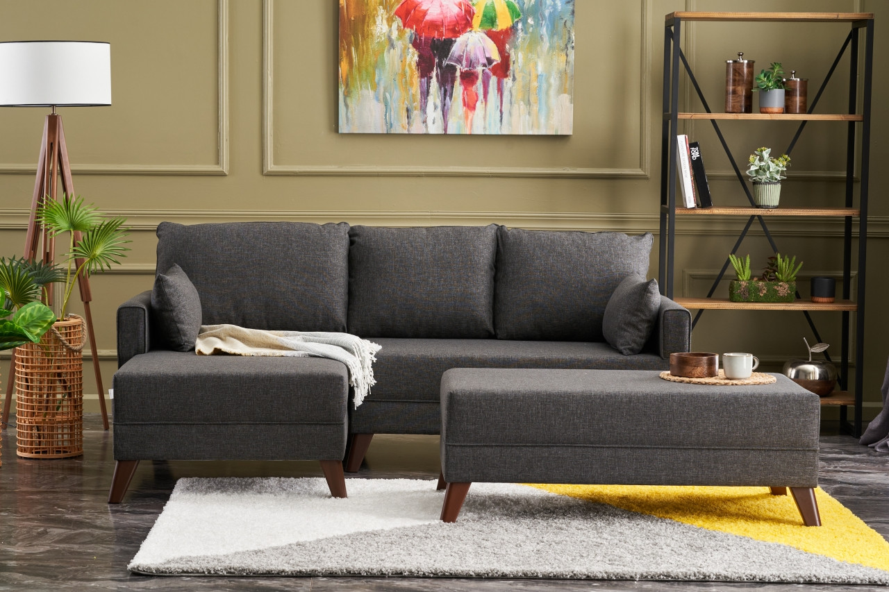 Bella Sofa Récamiere Links mit Hocker Anthrazit