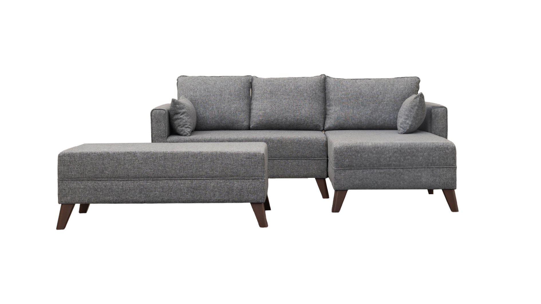 Schlafsofa Récamiere Rechts & Hocker Polyester Holz Grau