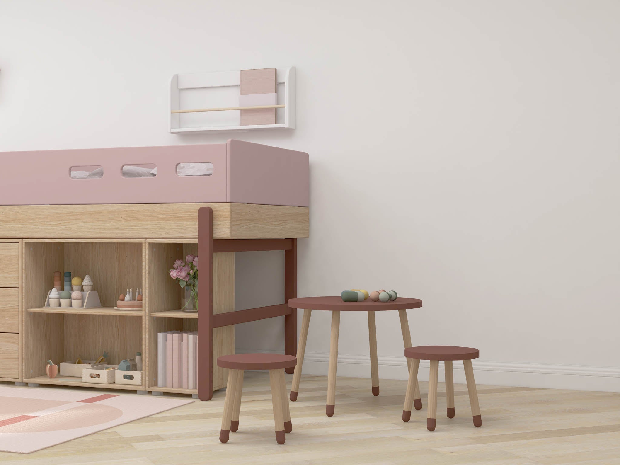 Dots Kindertisch Eschenholz Dark Rose