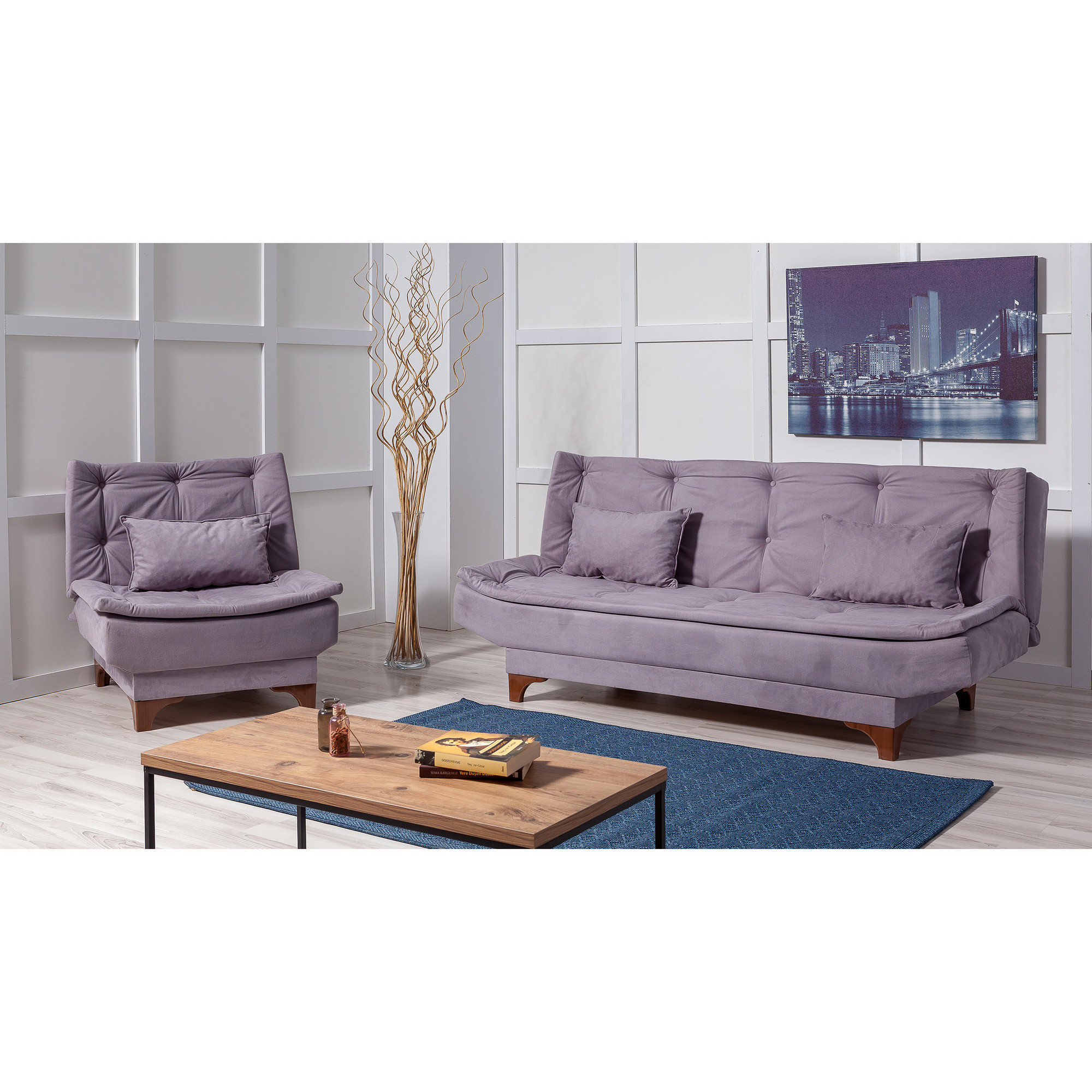 Kelebek Schlafsofa & Sessel Holz Grau