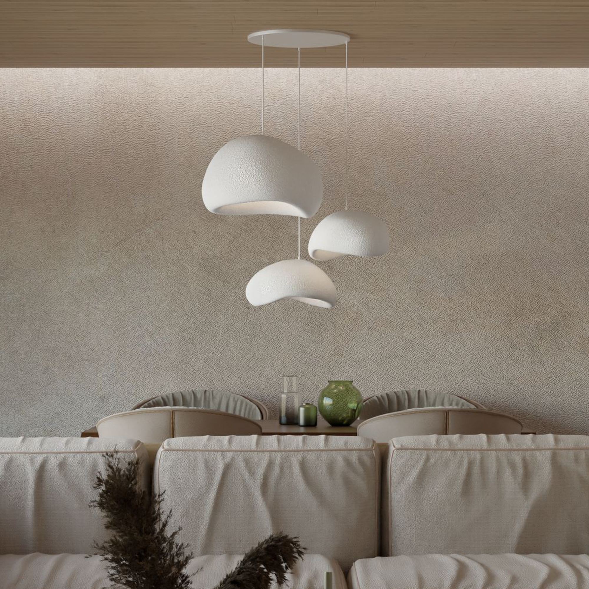3-Flammig Wabi Sabi Stillforms Pendelleuchte Weiß