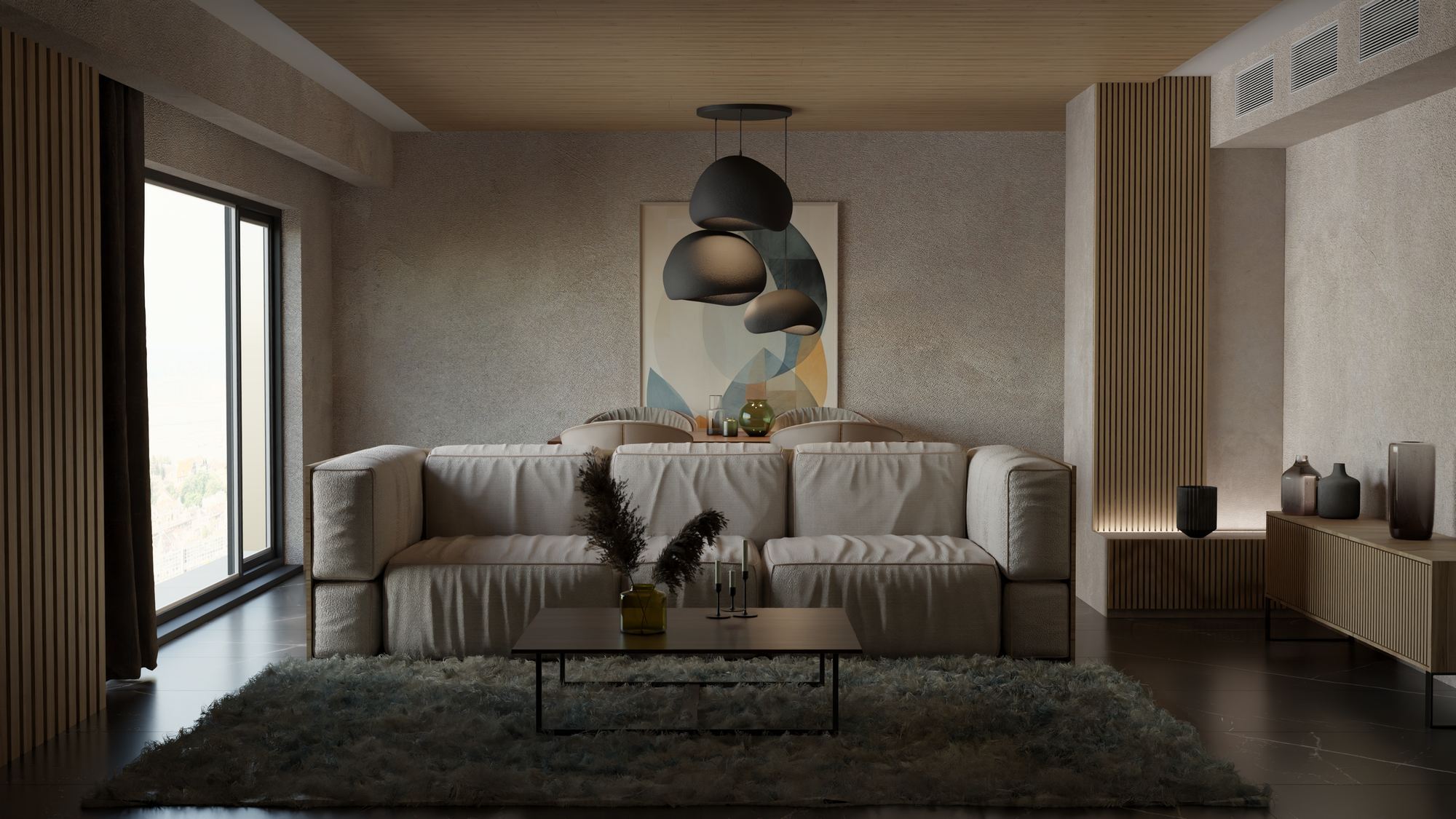 3-Flammig Wabi Sabi Ashveils Pendelleuchte Schwarz