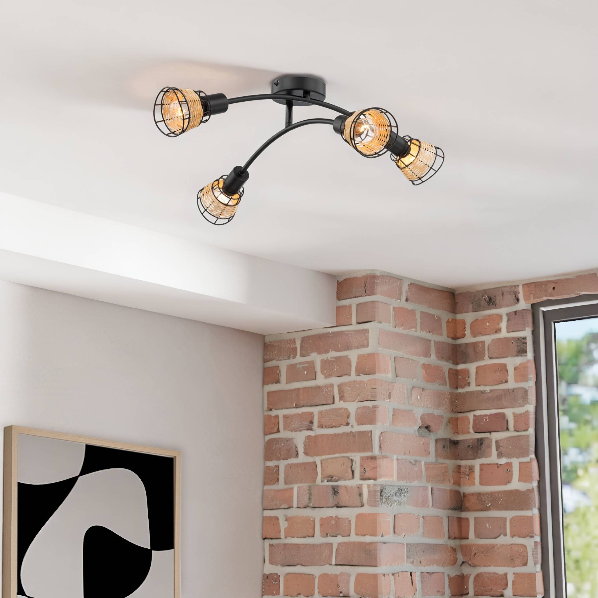 Lendum III Ceiling light Iron Rattan 4-light