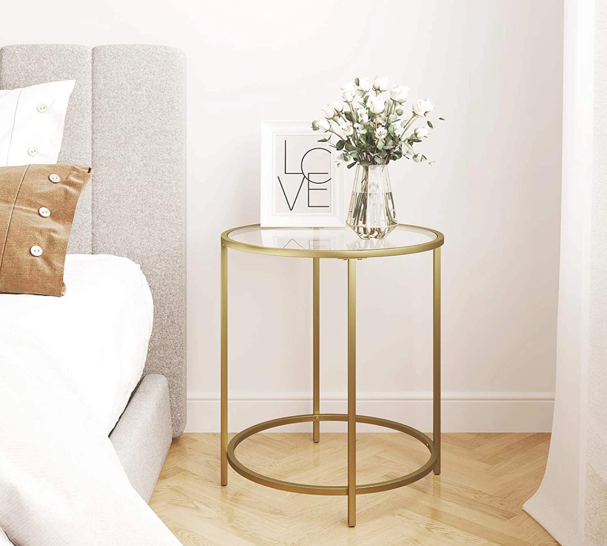 Beistelltisch Glas Metall Gold