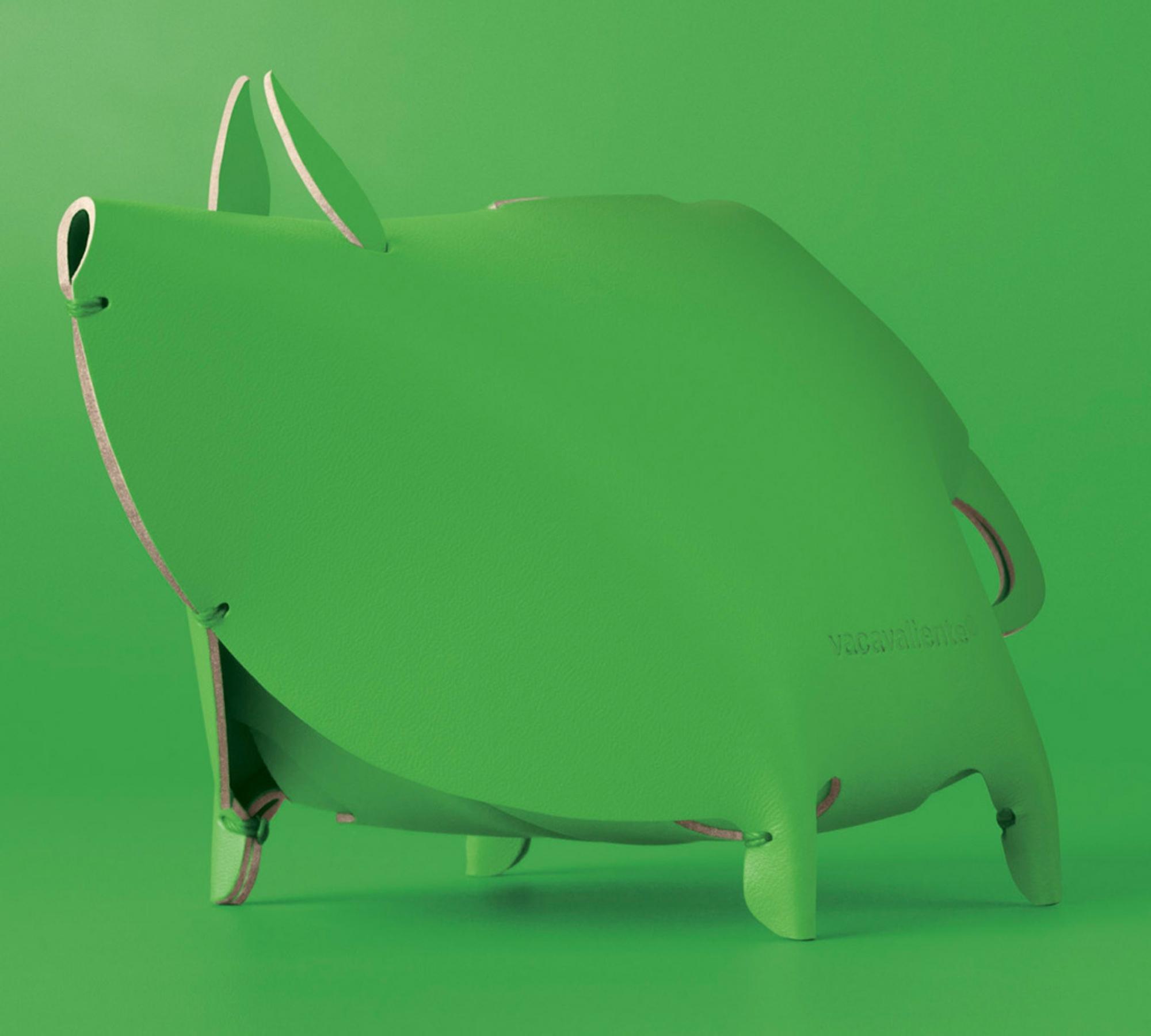 Sparschwein aus 100% Recyceltem Leder aus Spanien Grün