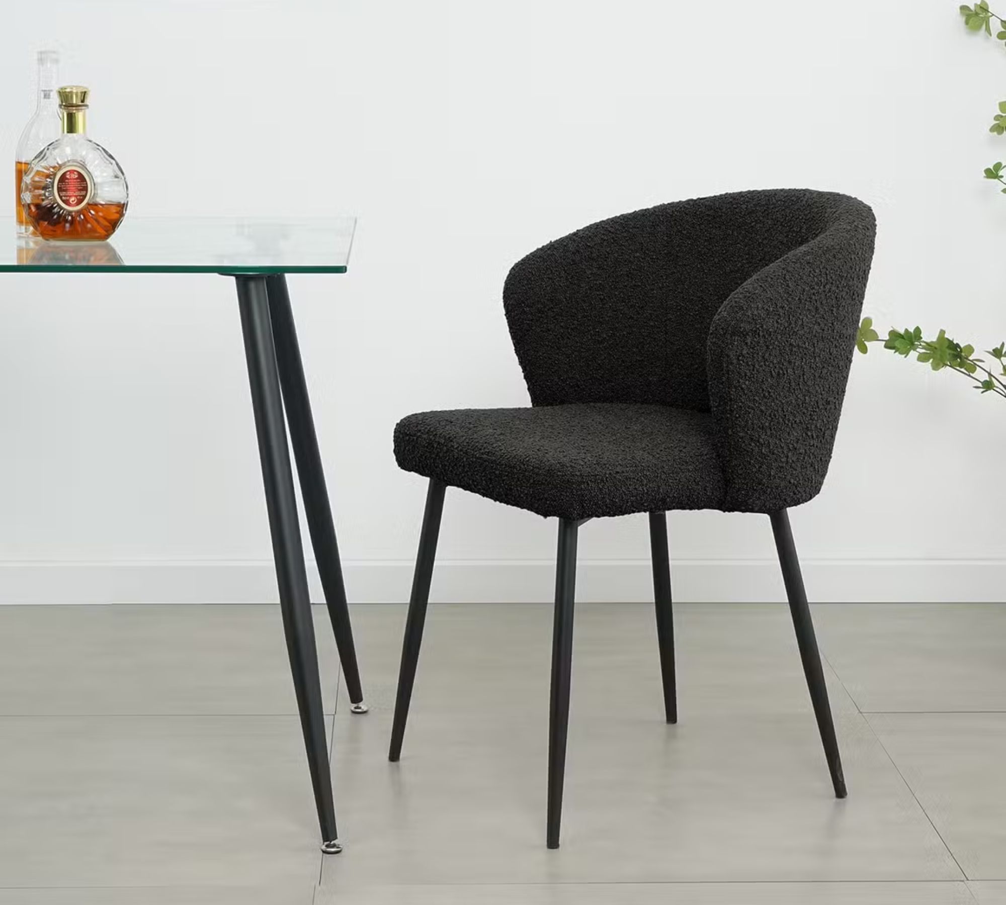2x Mareth Polsterstuhl Mareth Metall Bouclé Schwarz
