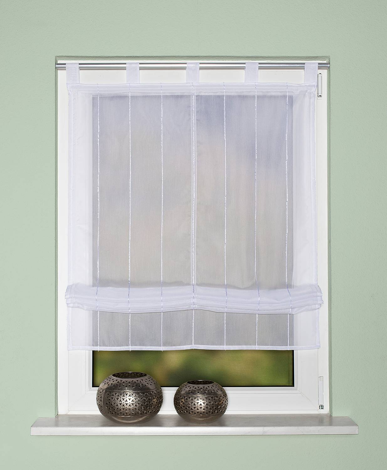 Schlaufenrollo Ellora Webstoff Weiß 120 x 140 cm