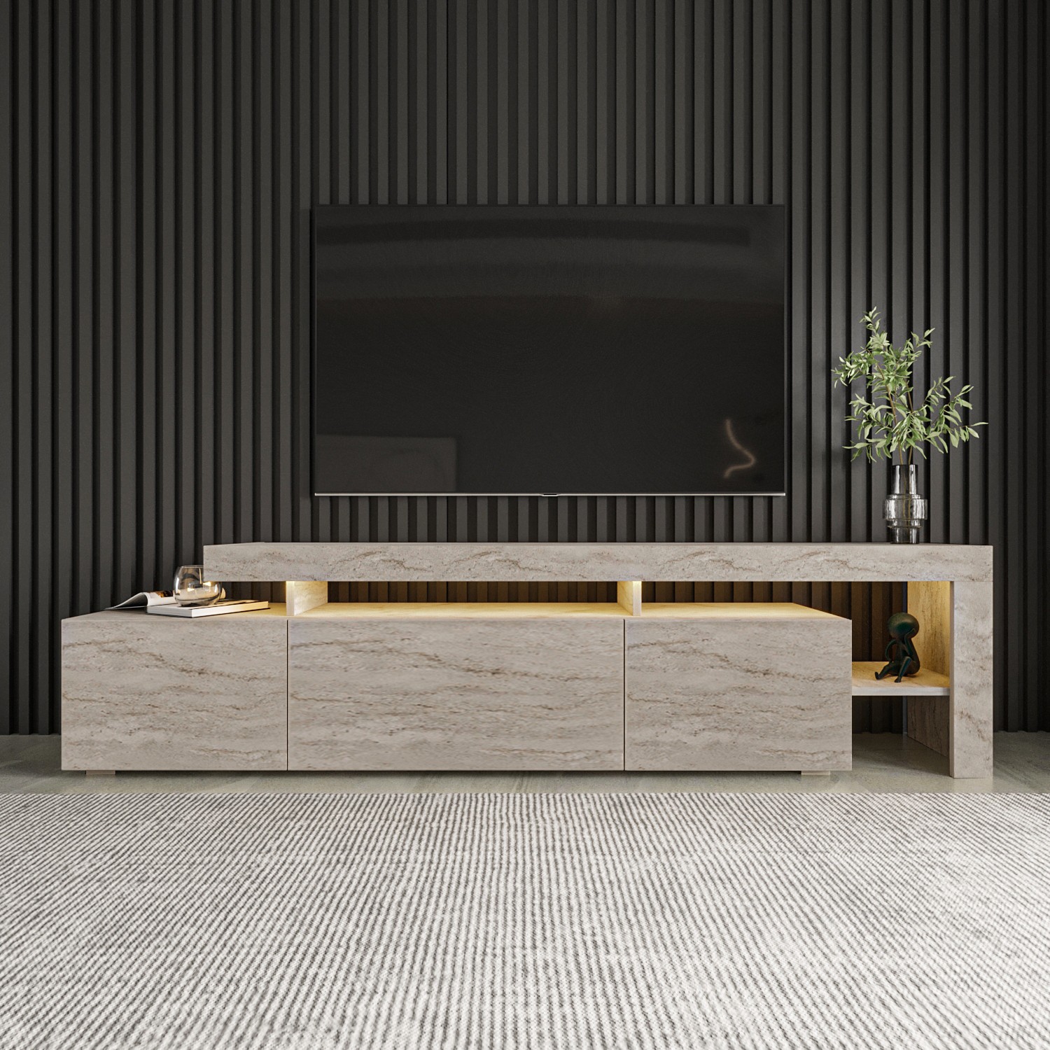 Beliz Lowboard Wood Veneer Travertine
