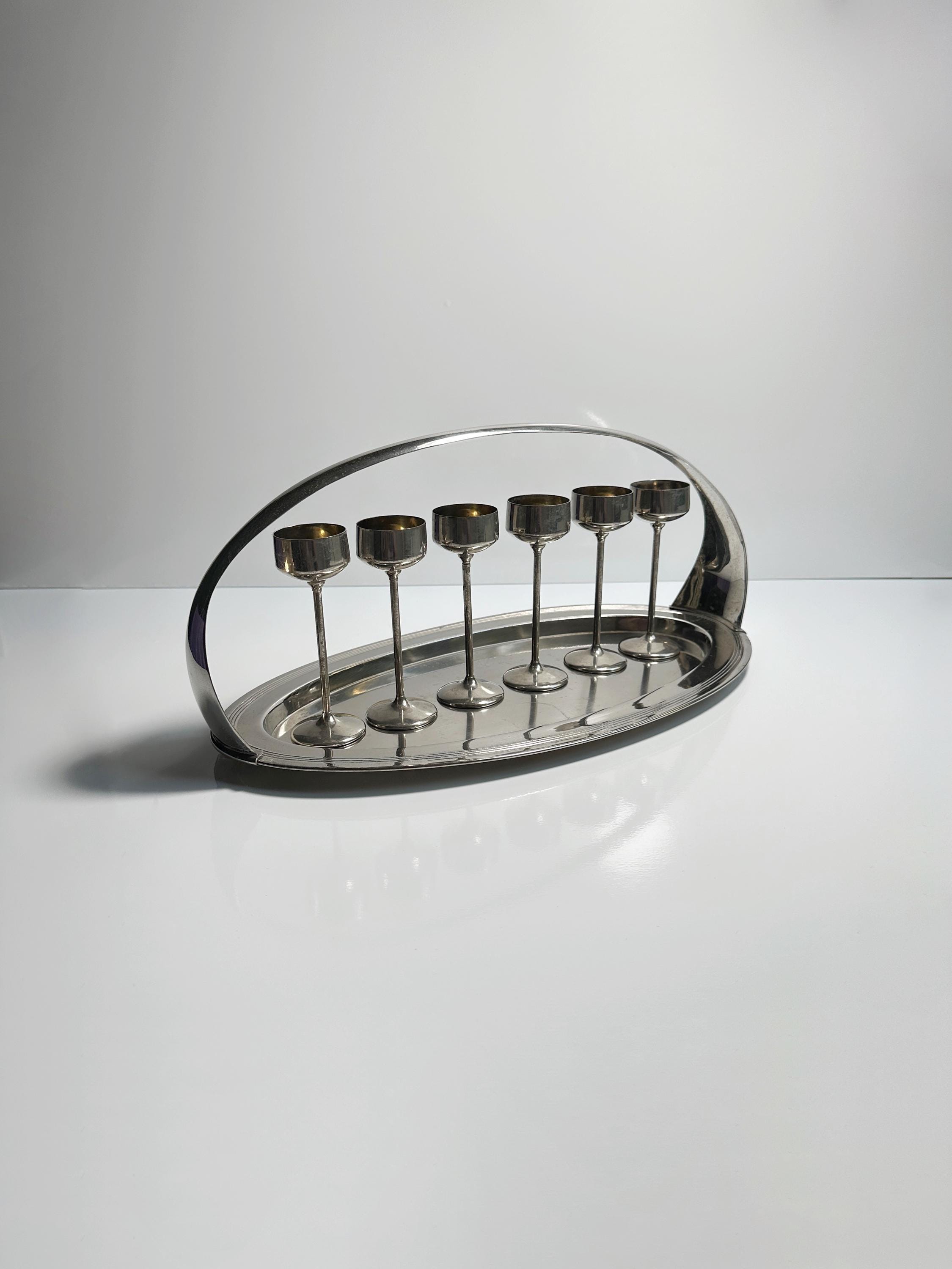 Jugendstil Likör Set Versilberter Metall 1910er Jahre