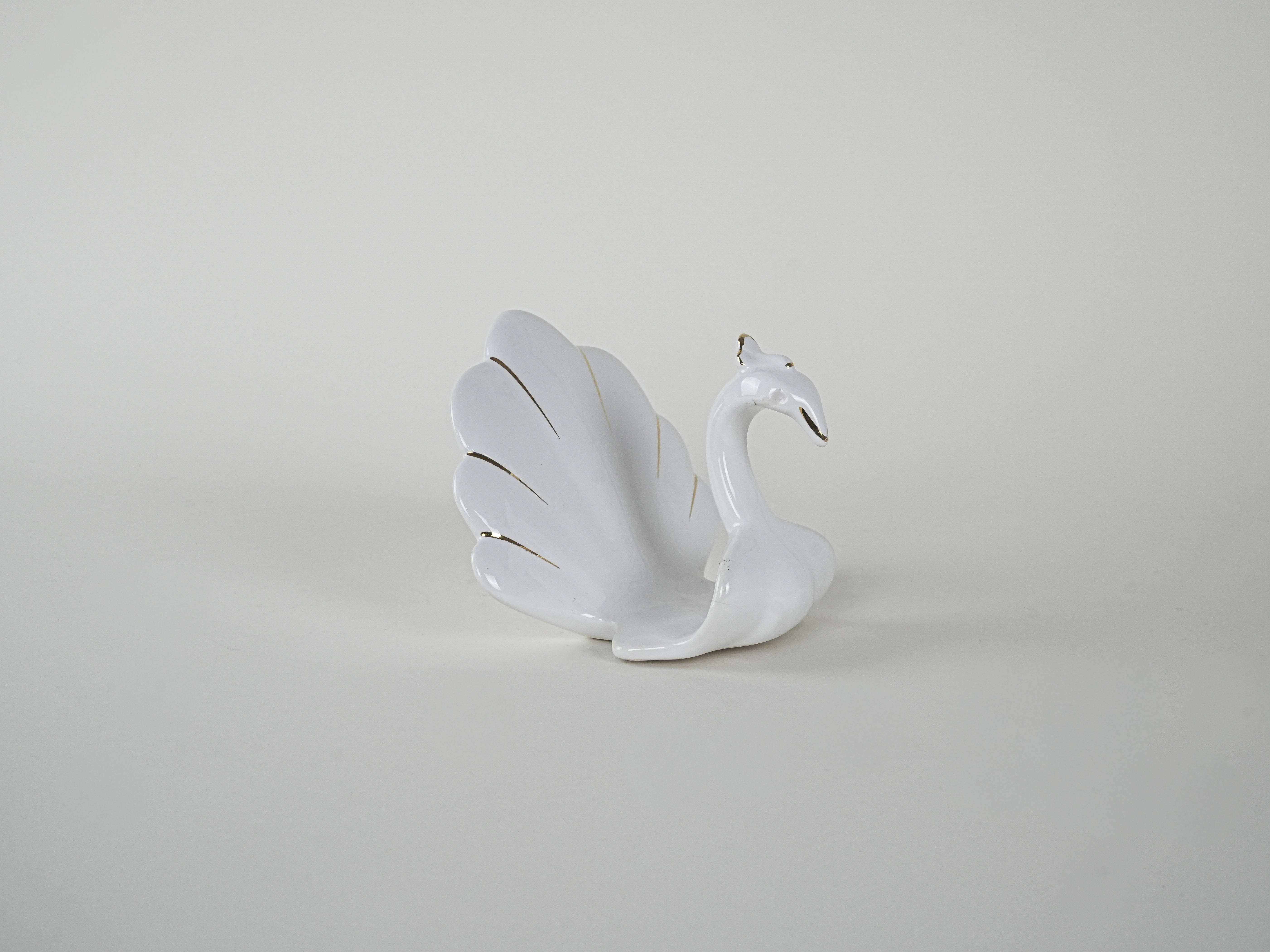 Porzellan-Pfauenfigur Weiß 1970er Jahre