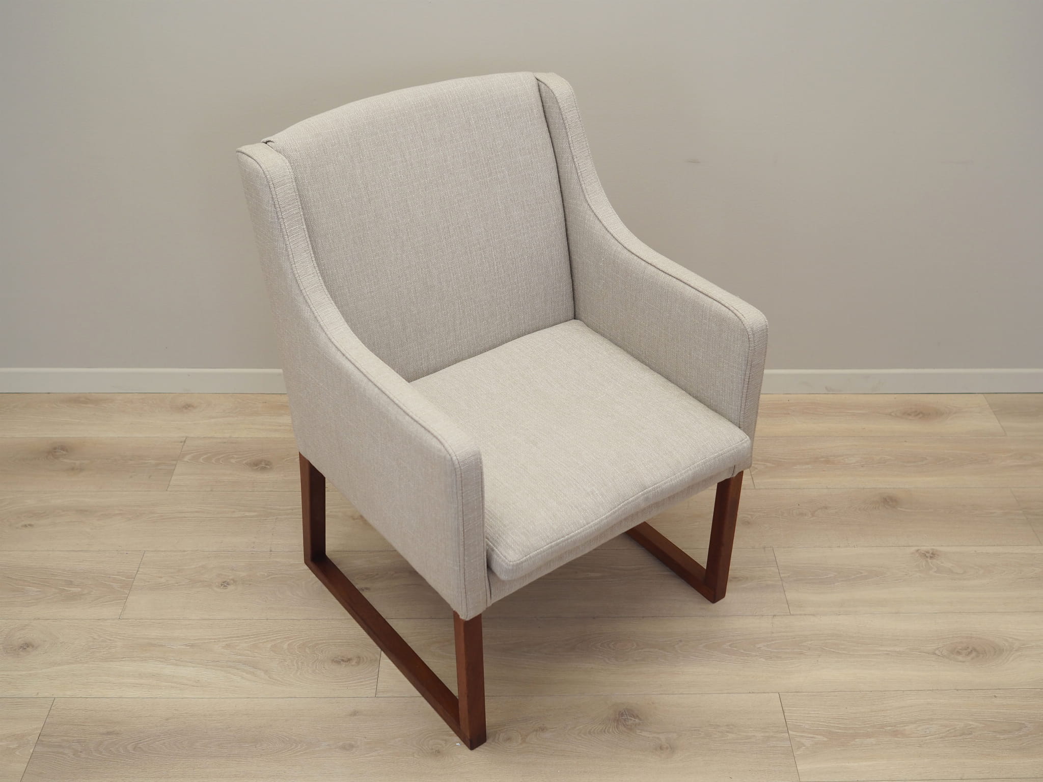Vintage chair teak wood textile beige 1970s