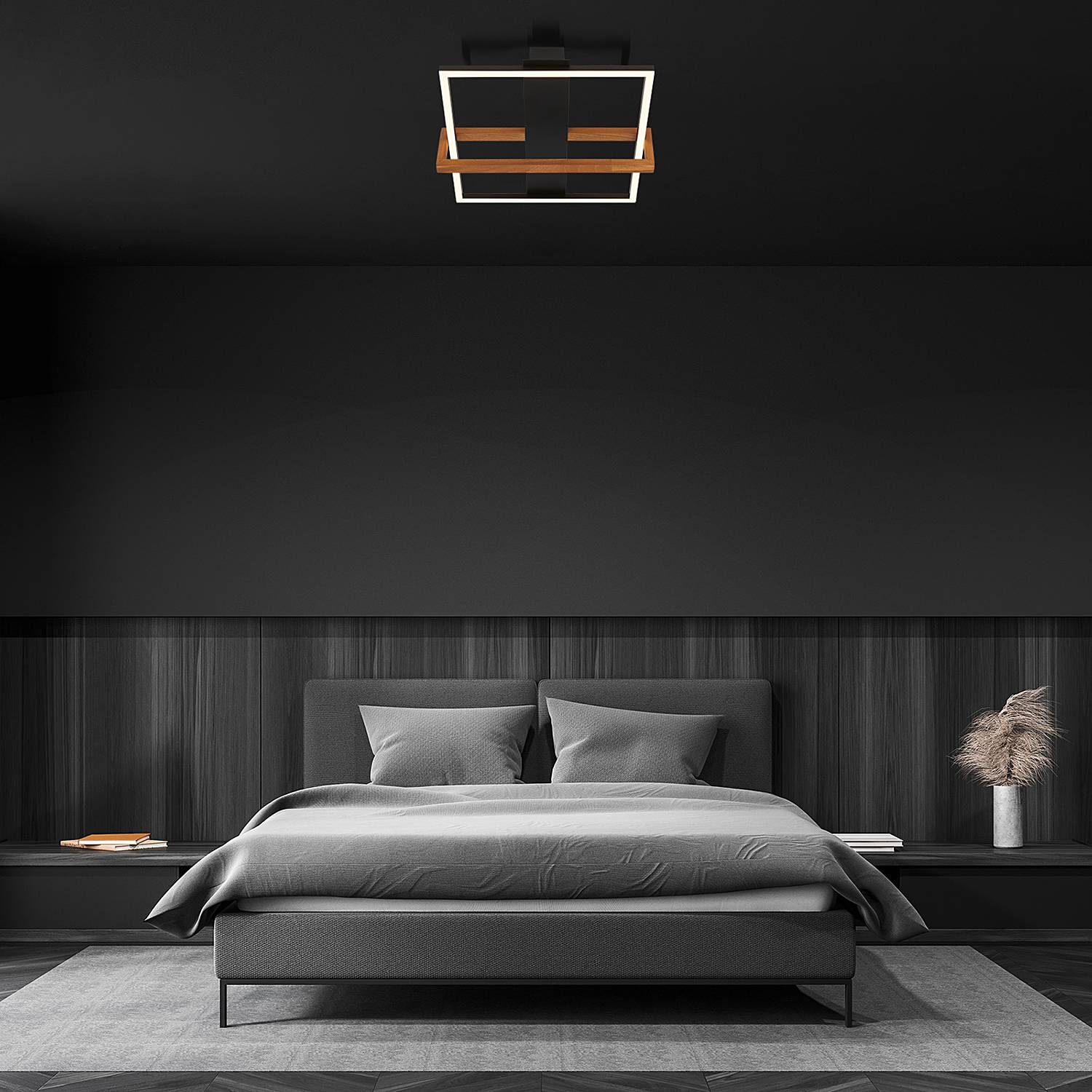 LED-Deckenleuchte Seramena Aluminium Eiche Massiv Schwarz
