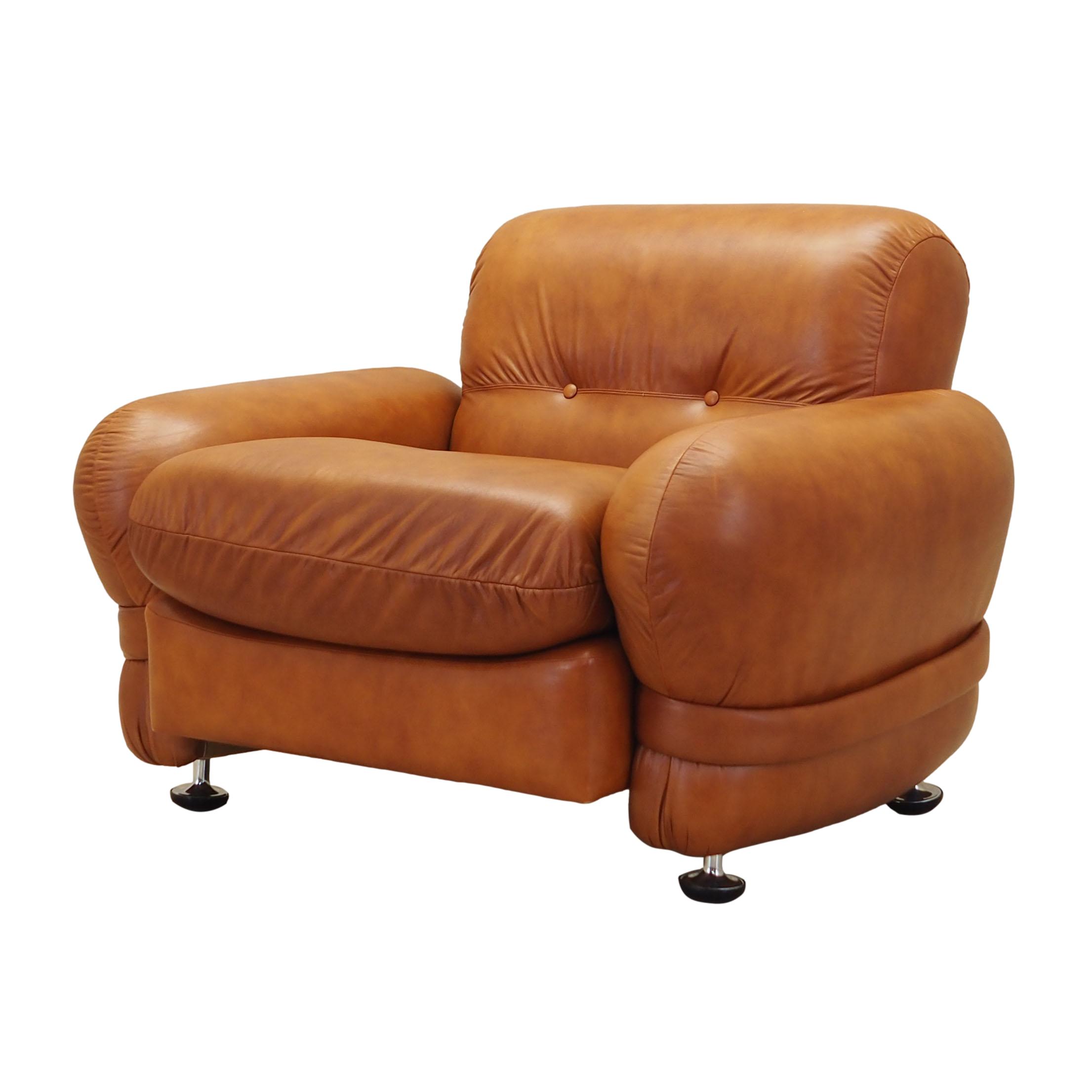 Poltrona in pelle marrone anni '70