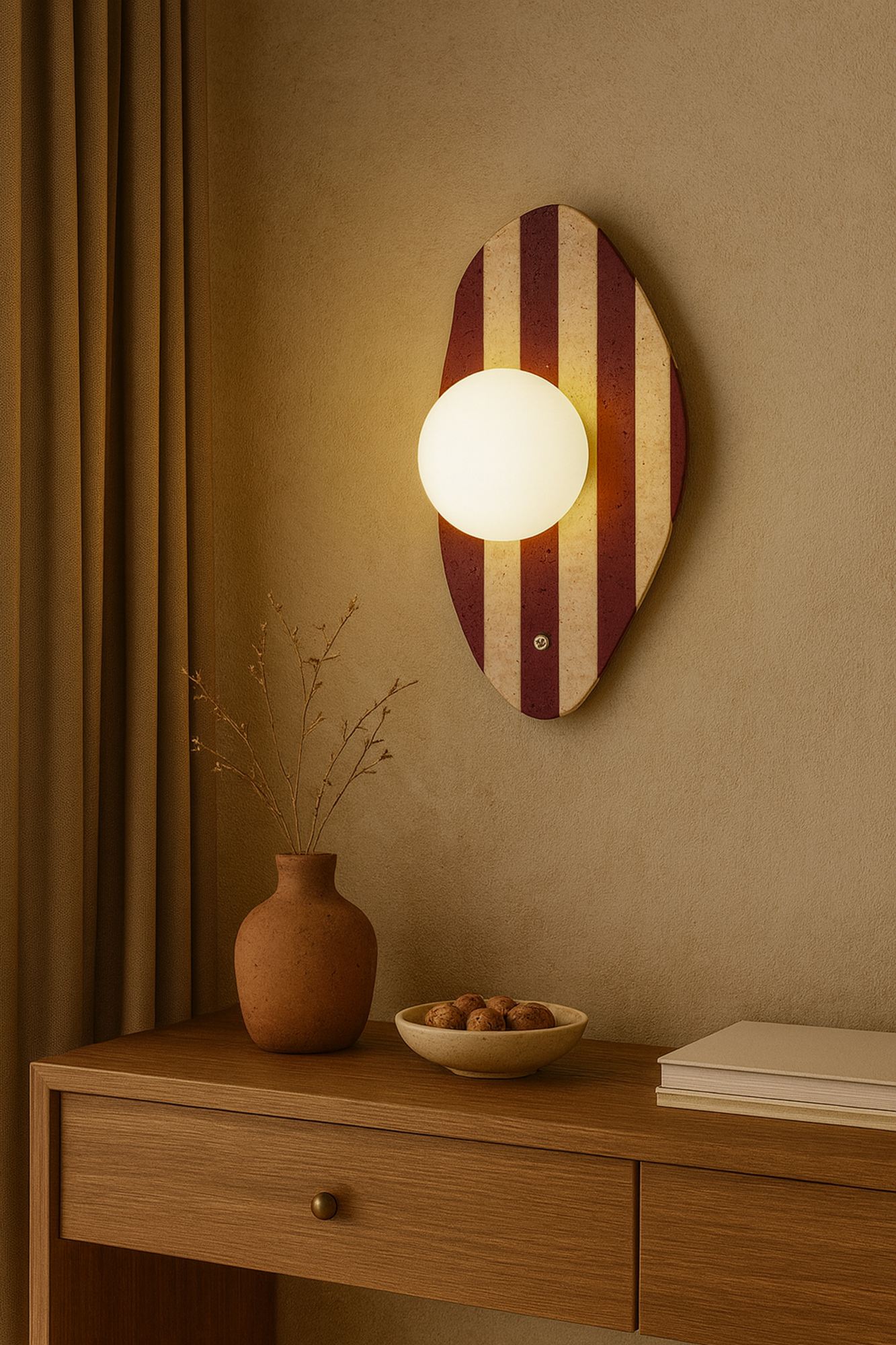 Push Wall Lamp Travertine Red