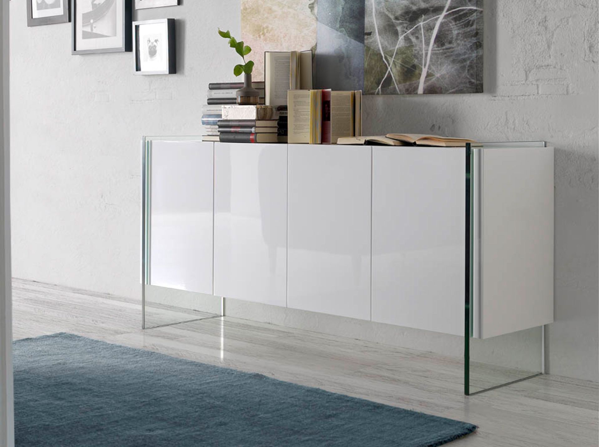 3058 Sideboard Glas Weiß