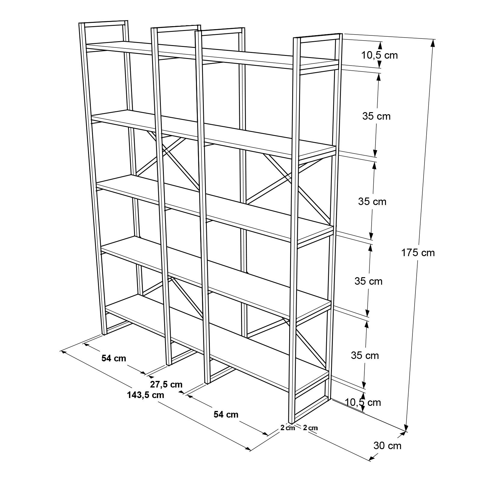 Cross Bücherregal Braun Schwarz 143.5cm