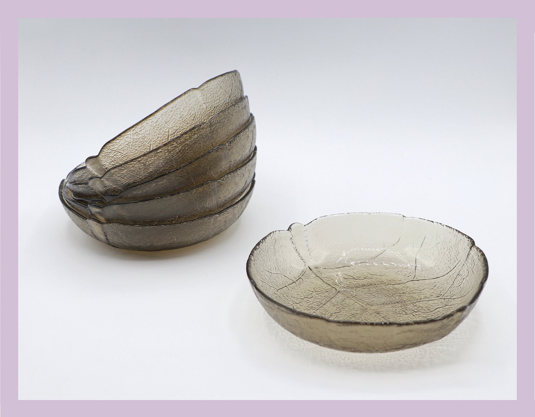 6x Vintage bowl smoked glass 1980s