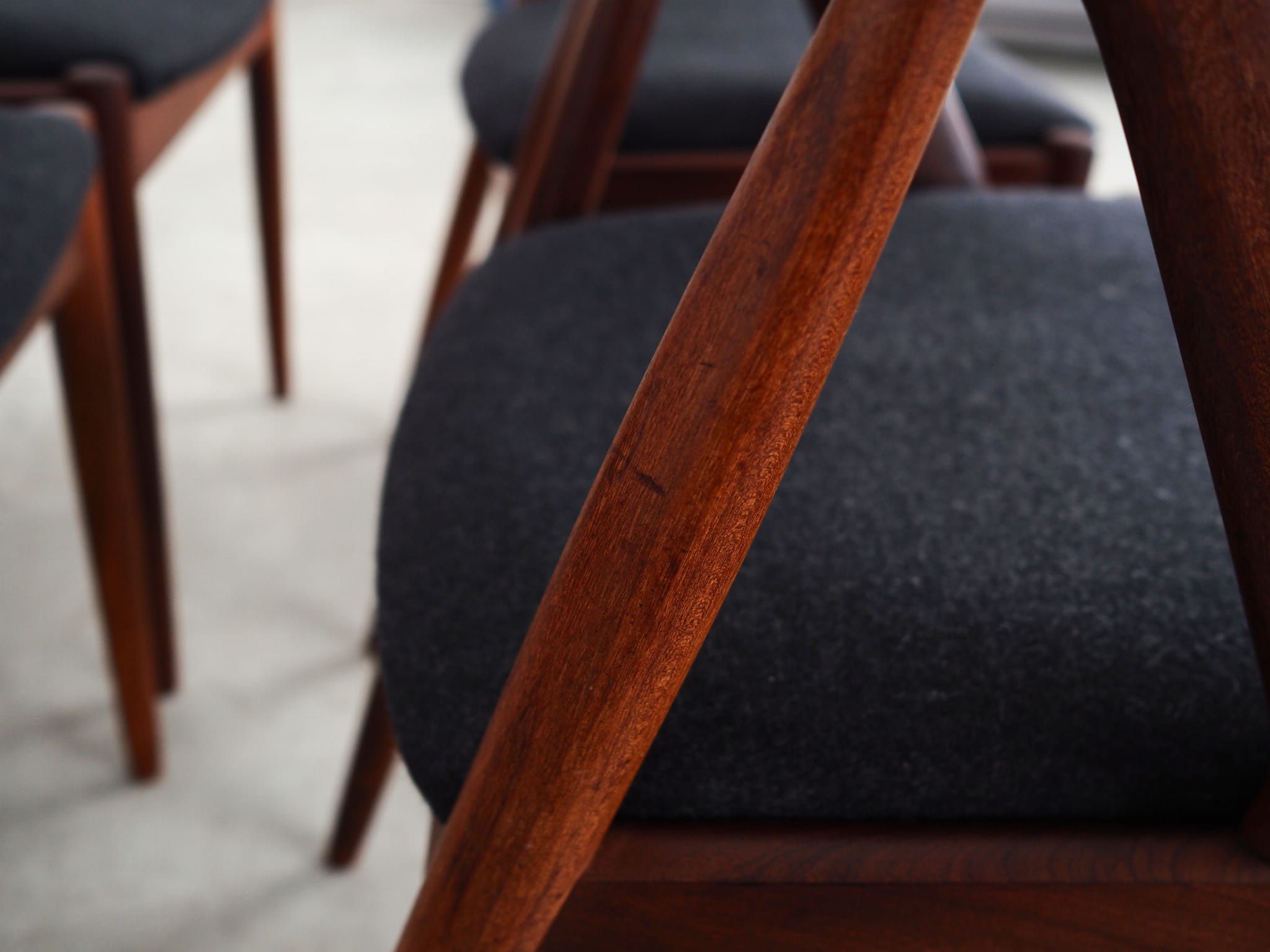 4x Vintage Armchair Teak Textile Black 1970s