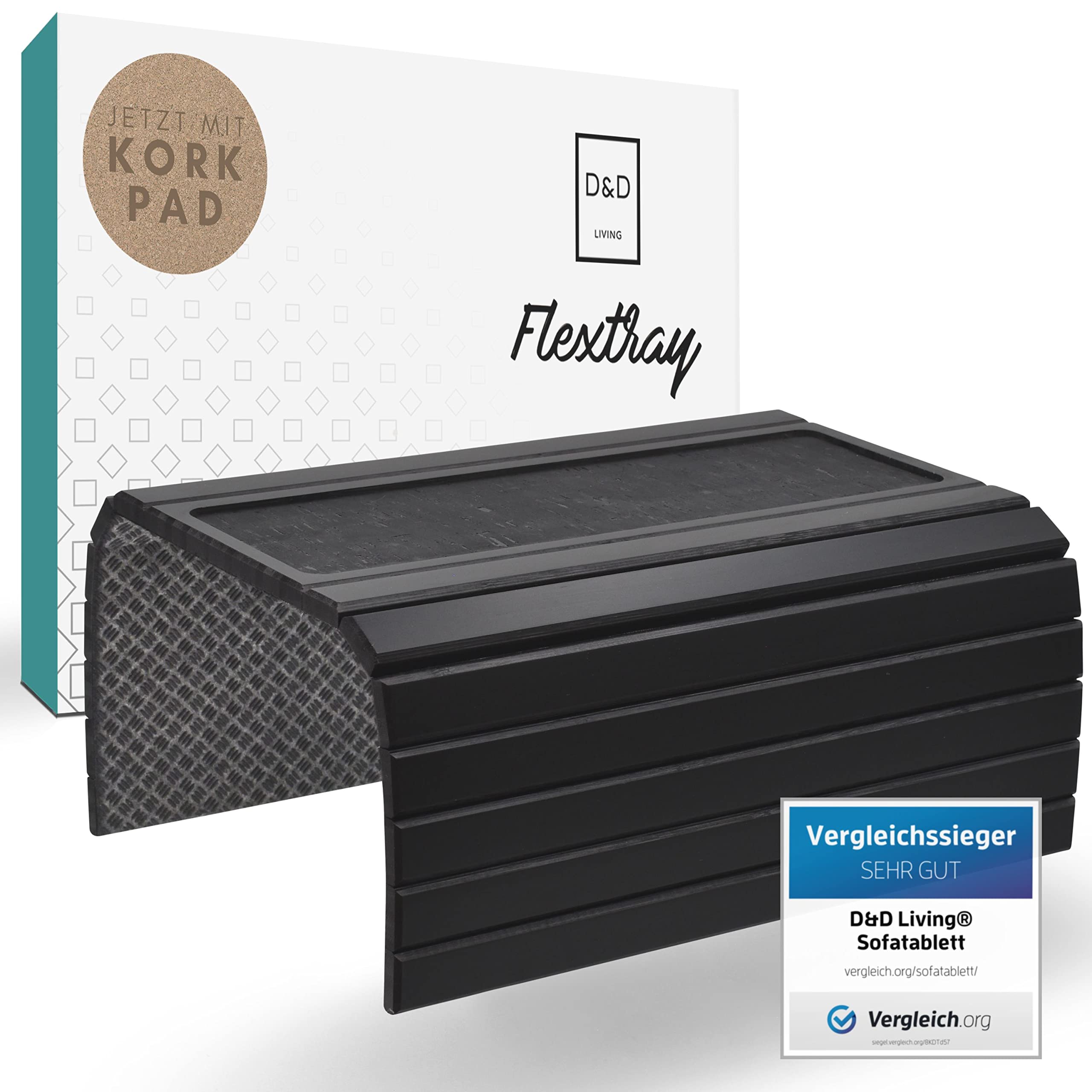 Sofatablett mit Kork Pad Flexibel Schwarz