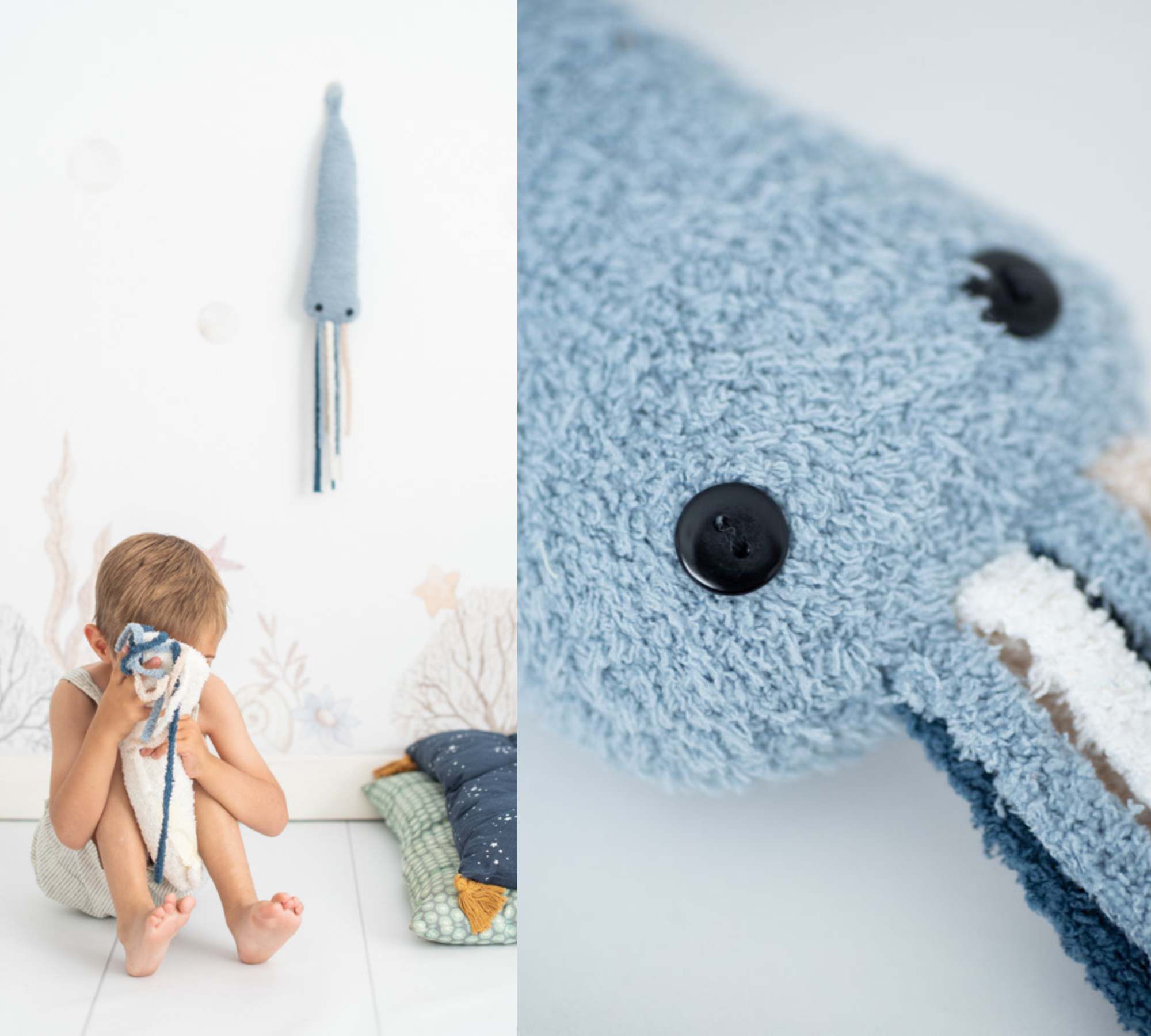 2x Jellyfish & Mini Octopus Plush toy Cotton Blue White