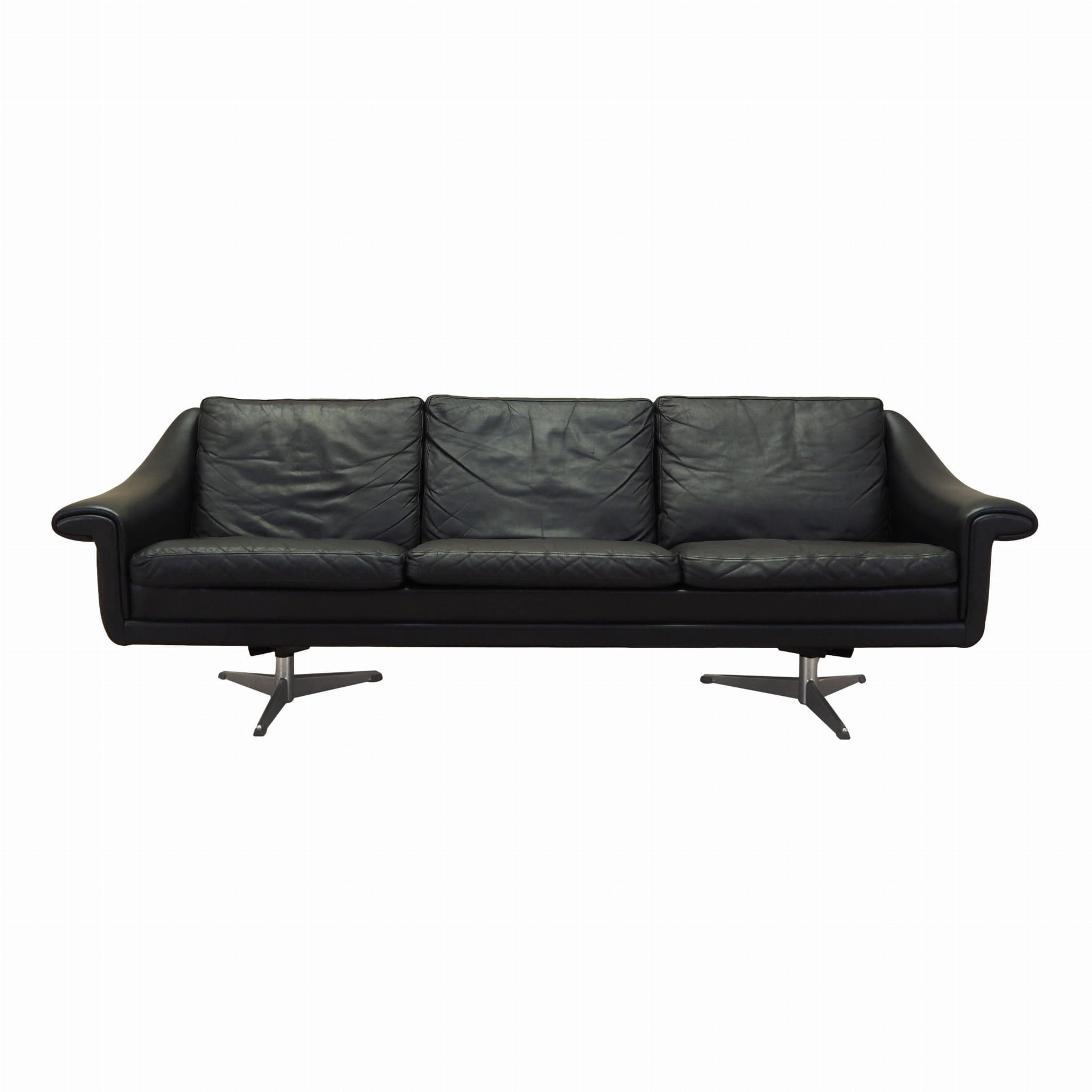 3-Sitzer Sofa Leder Schwarz 1960er Jahre