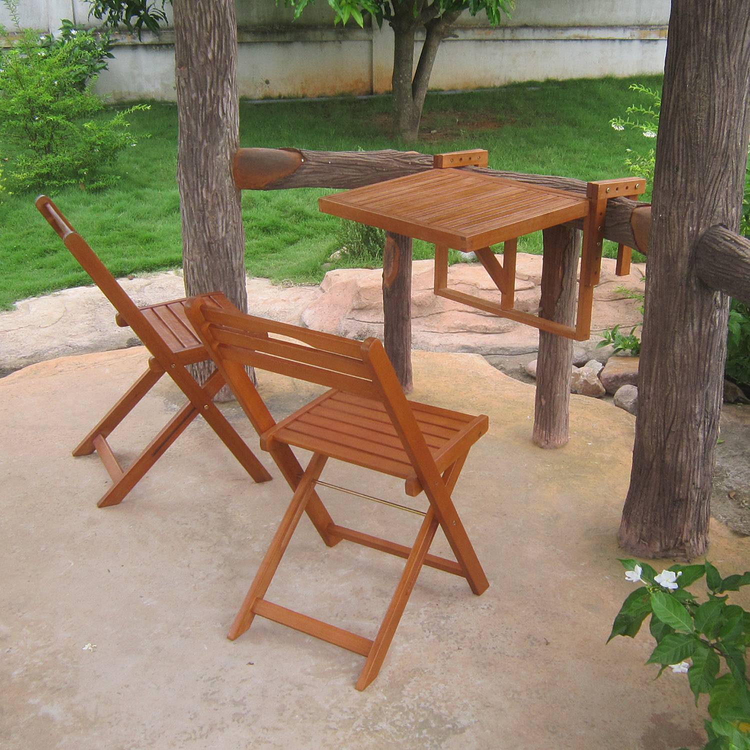 3x Balkon-Hängetischset Berkeley Eukalyptus Braun