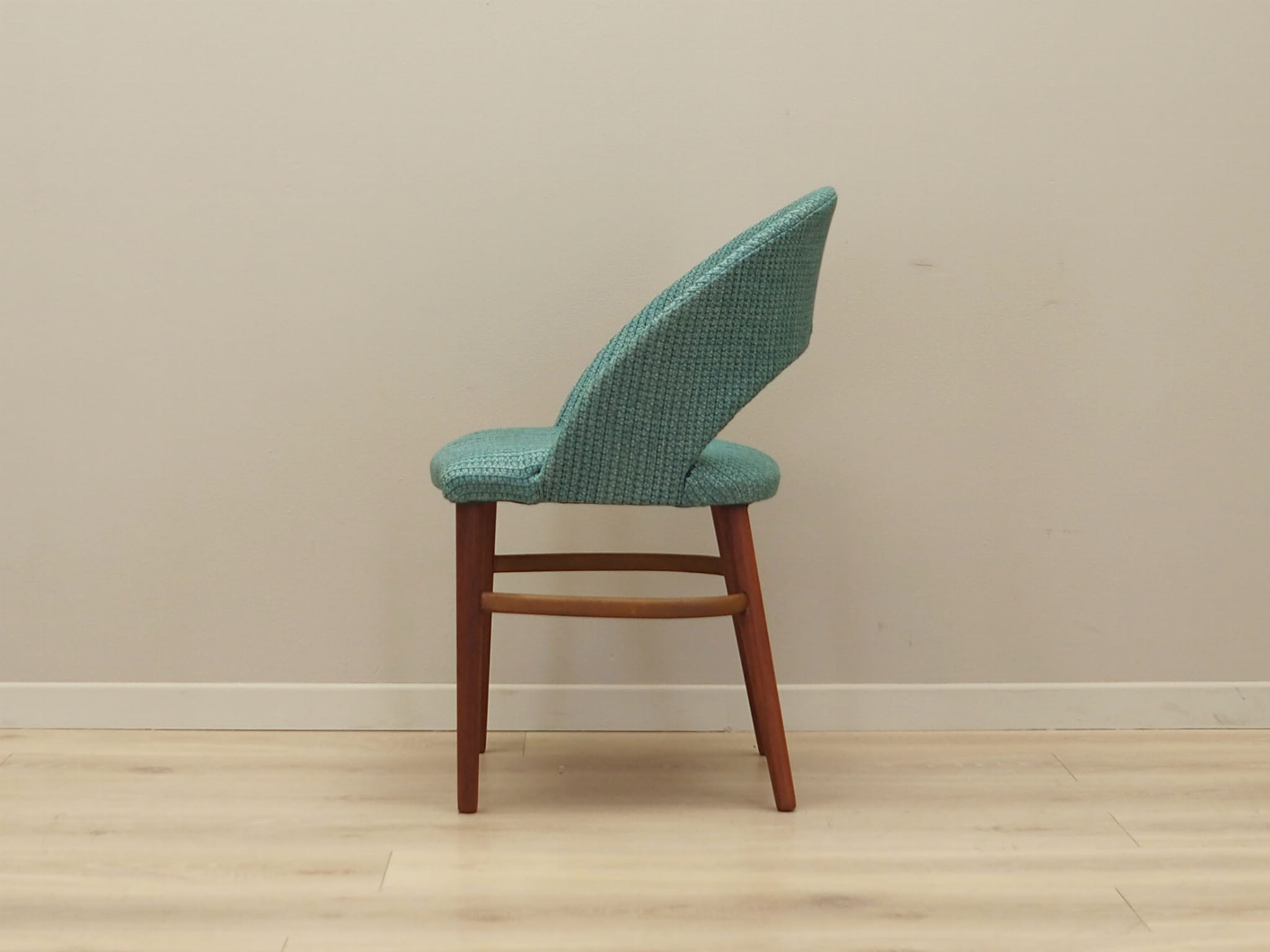Vintage chair teak wood textile turquoise 1970s