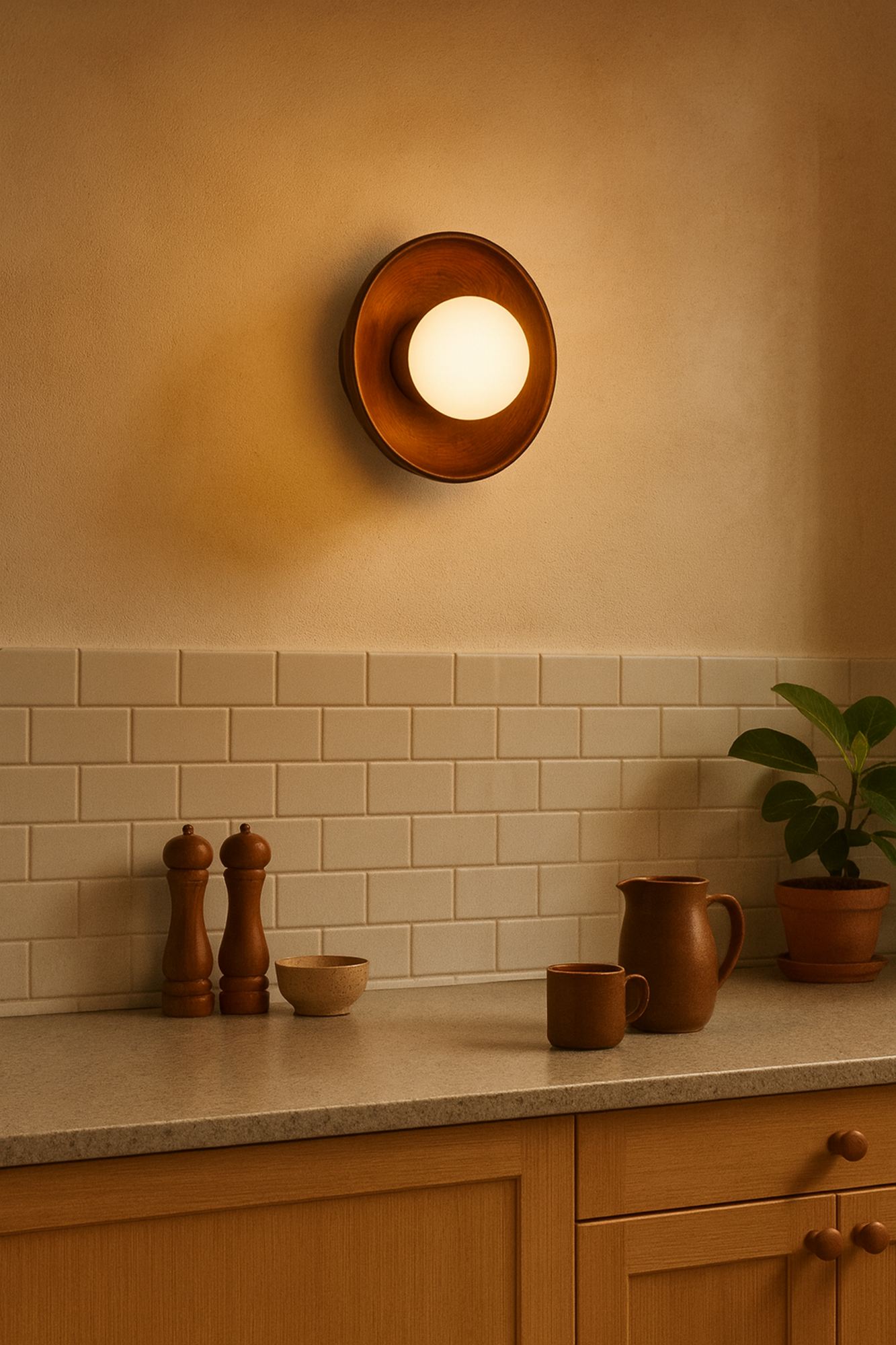 Hand Wall Lamp S Walnut Wood Brown