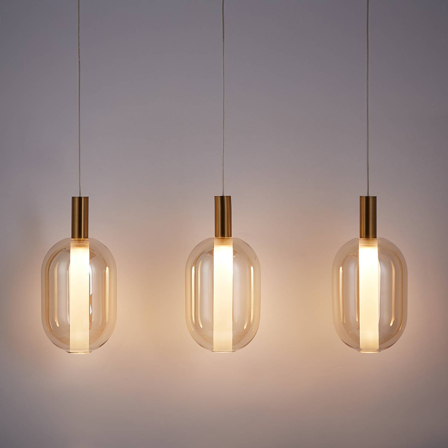 3-Flammig Exemlar Pendelleuchte Farbglas Aluminium