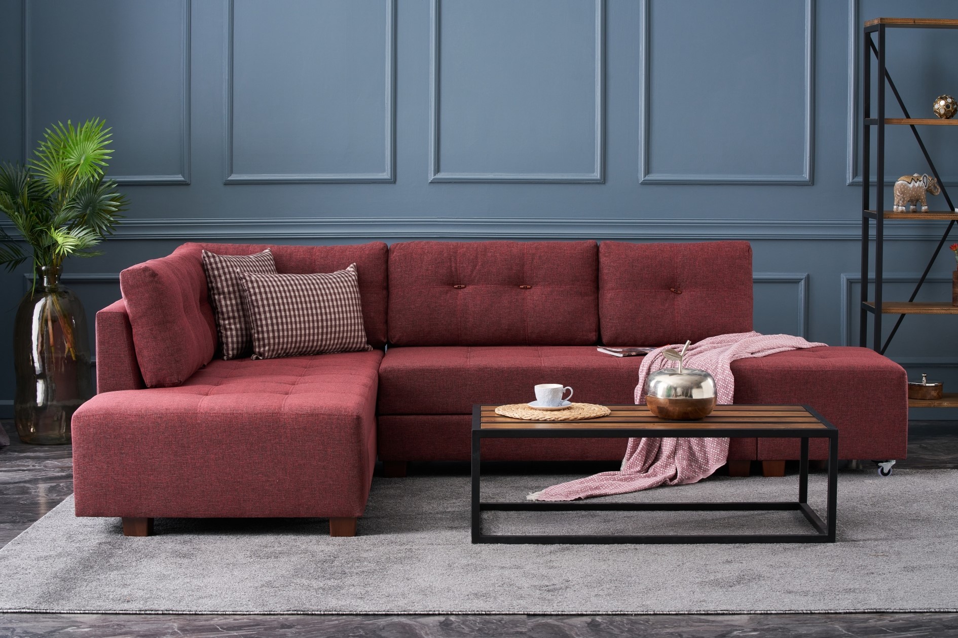 Manama Corner Sofa Bed Left - Claret Red