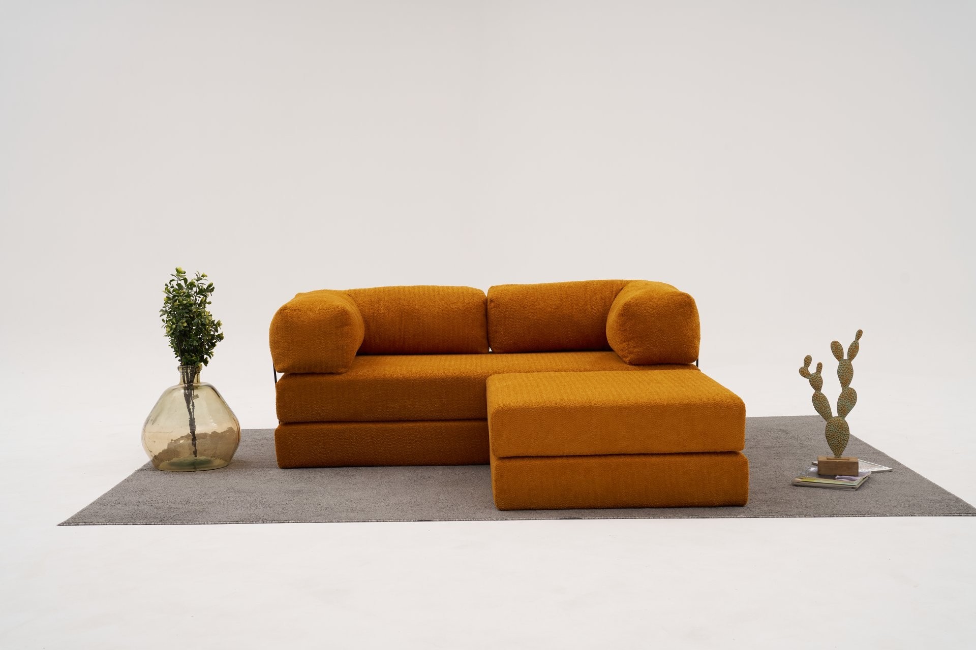 Comfort Schlafsofa 2-Sitzer mit Hocker Orange